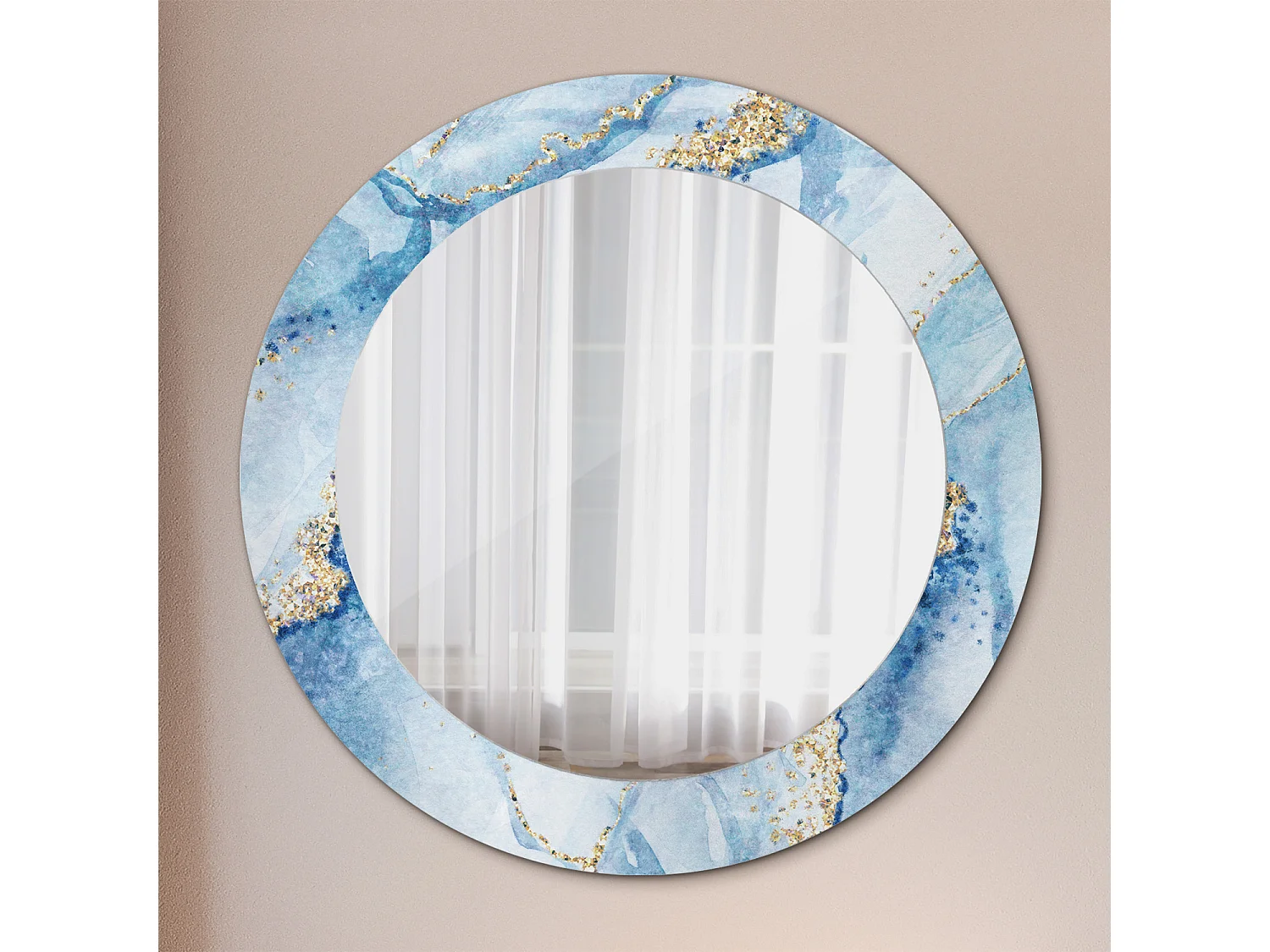 Miroir rond décoratif - Marbre bleu - 70 cm