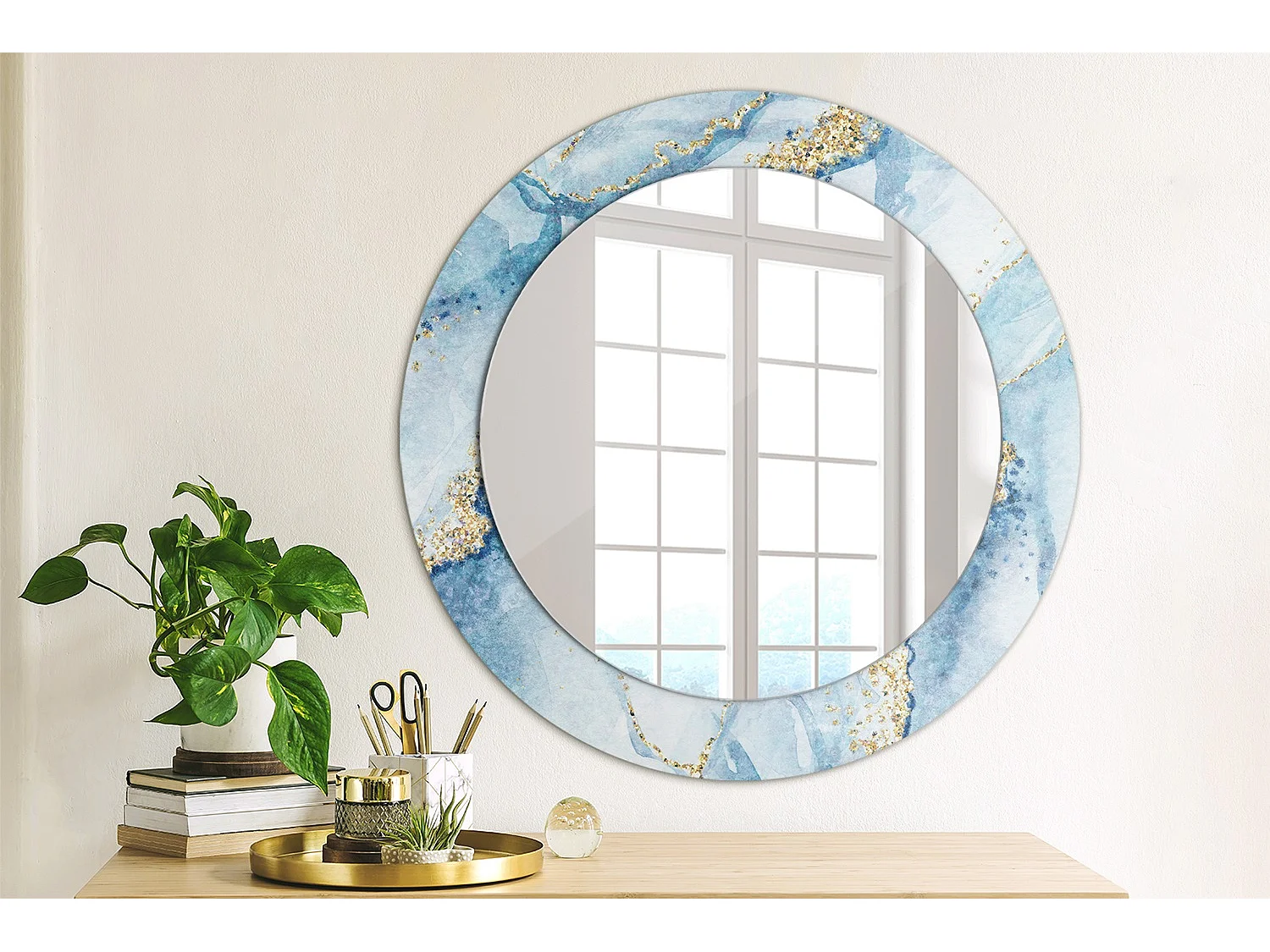 Miroir rond décoratif - Marbre bleu - 70 cm