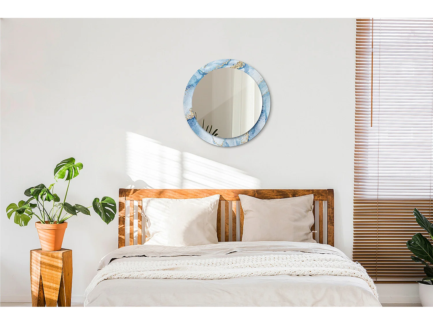 Miroir rond décoratif - Marbre bleu - 70 cm