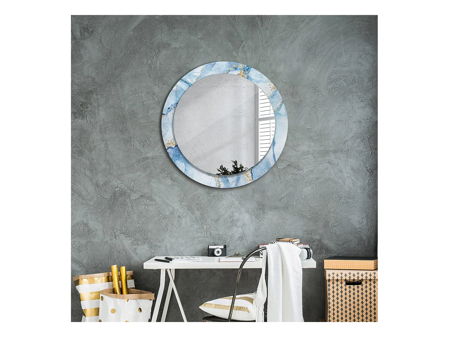 Miroir rond décoratif - Marbre bleu - 70 cm