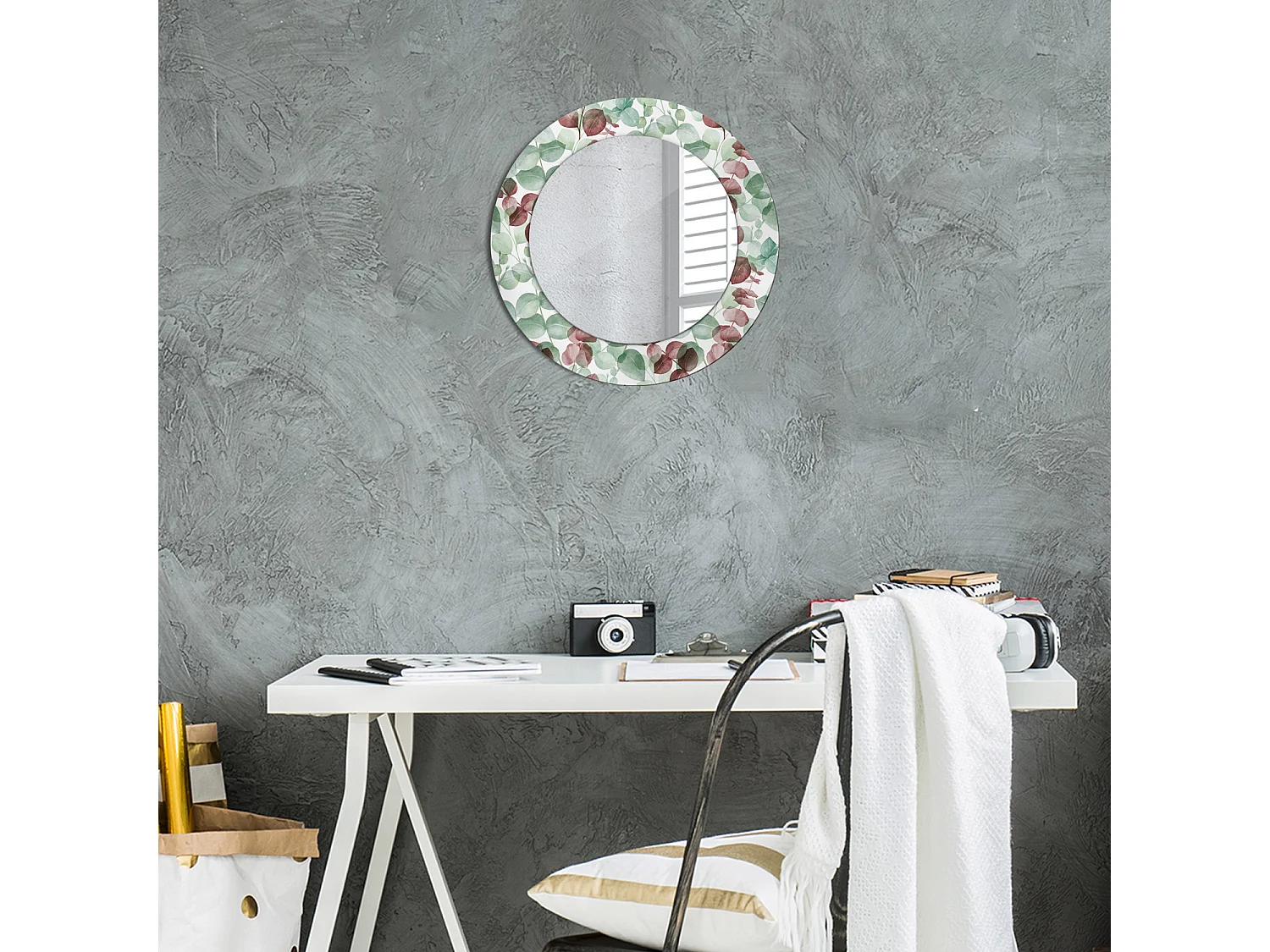 Ronde decoratieve spiegel - eucalyptus - 50 cm