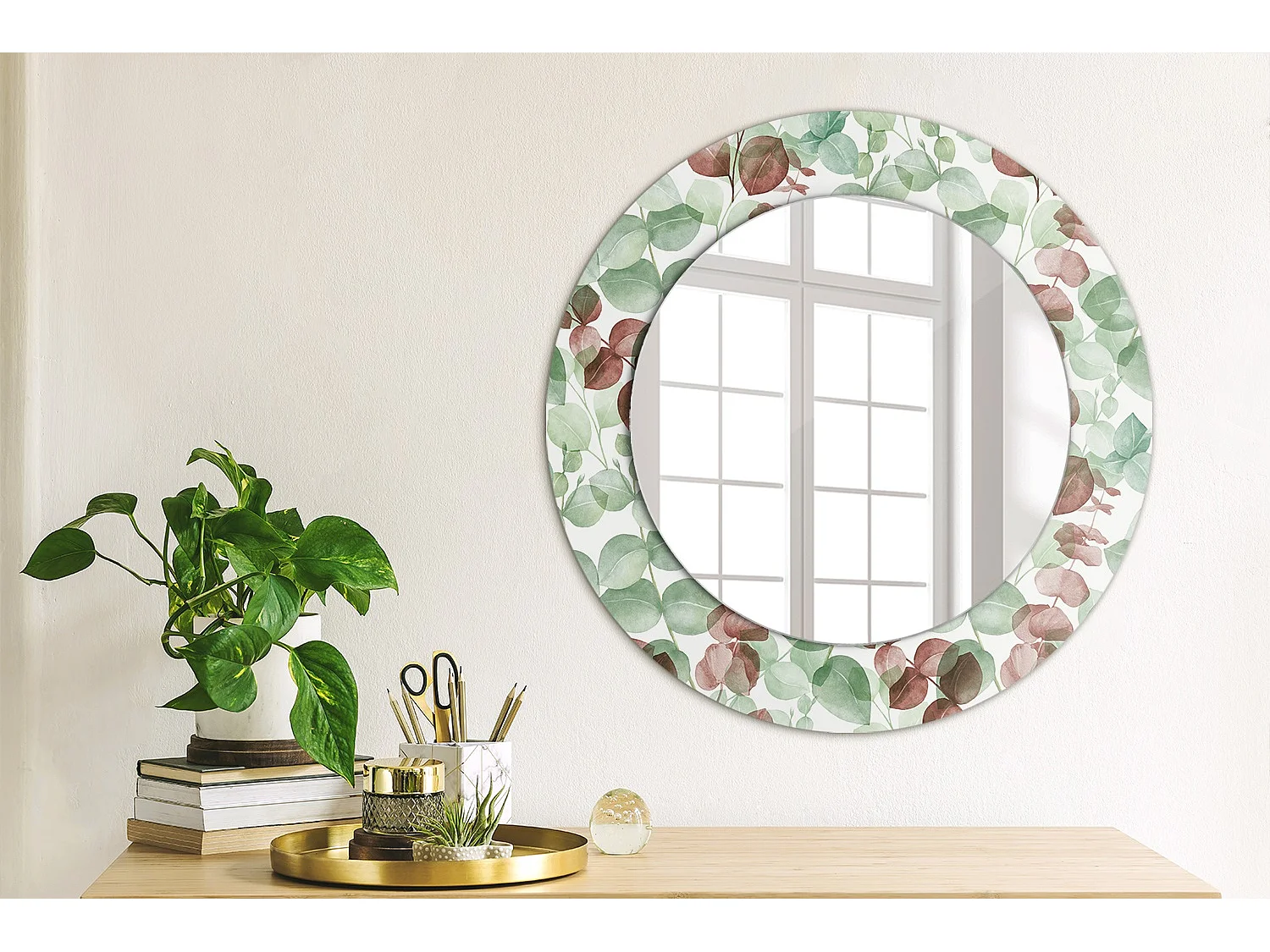 Miroir rond décoratif - Eucalyptus - 50 cm
