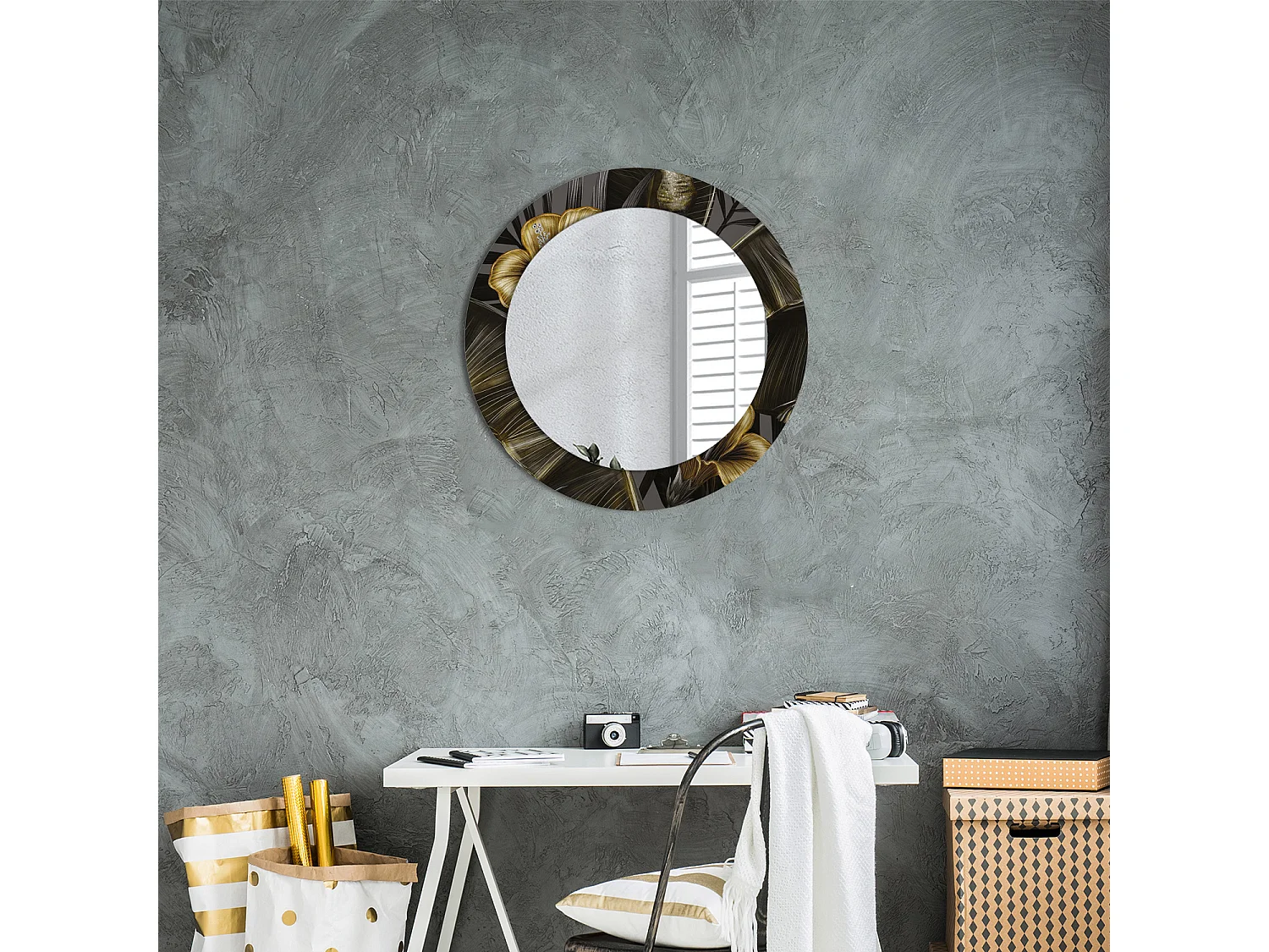 Miroir rond décoratif - Fleurs d'Hibiscus - 60 cm