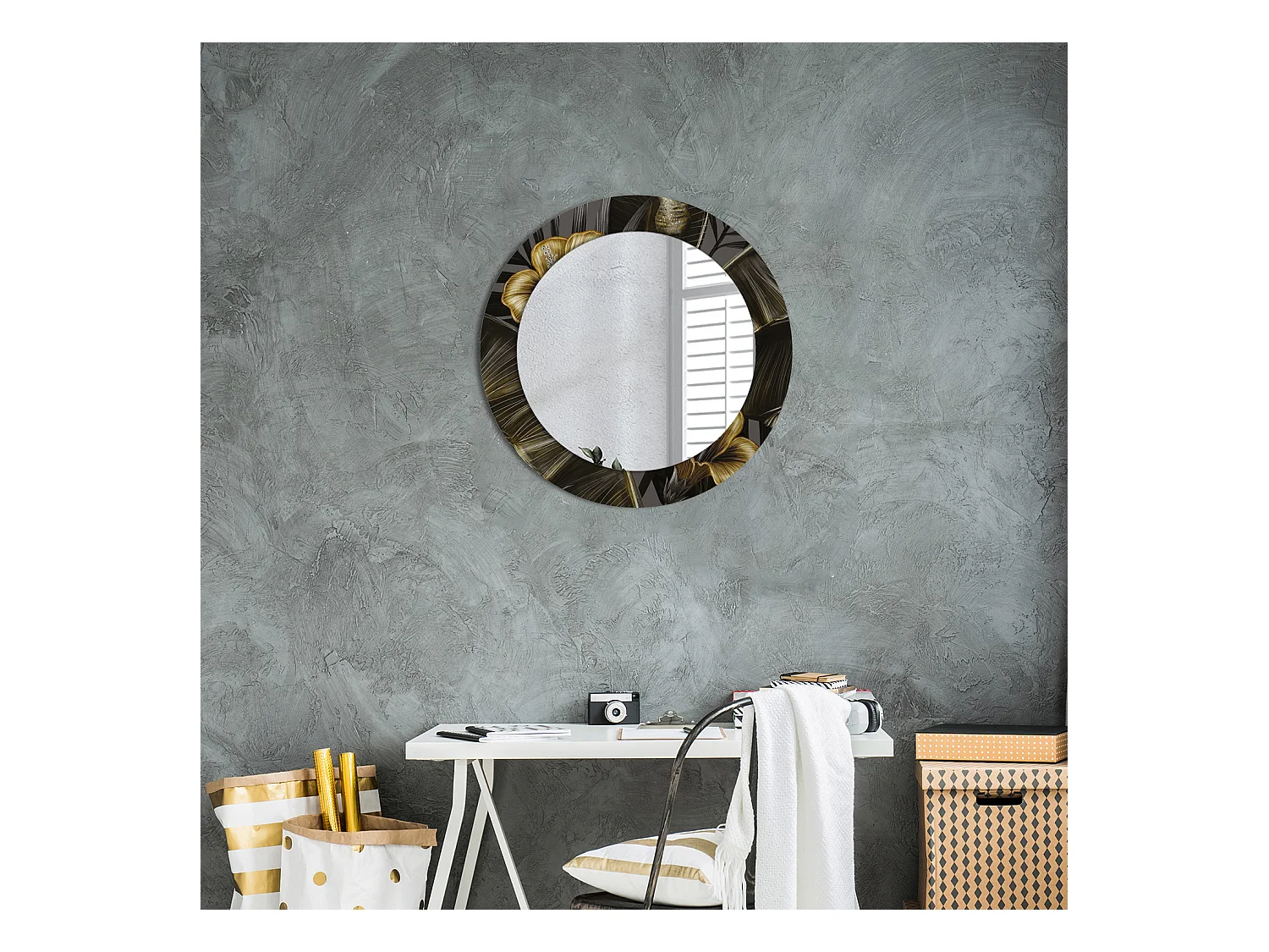 Ronde decoratieve spiegel - hibiscusbloemen - 60 cm