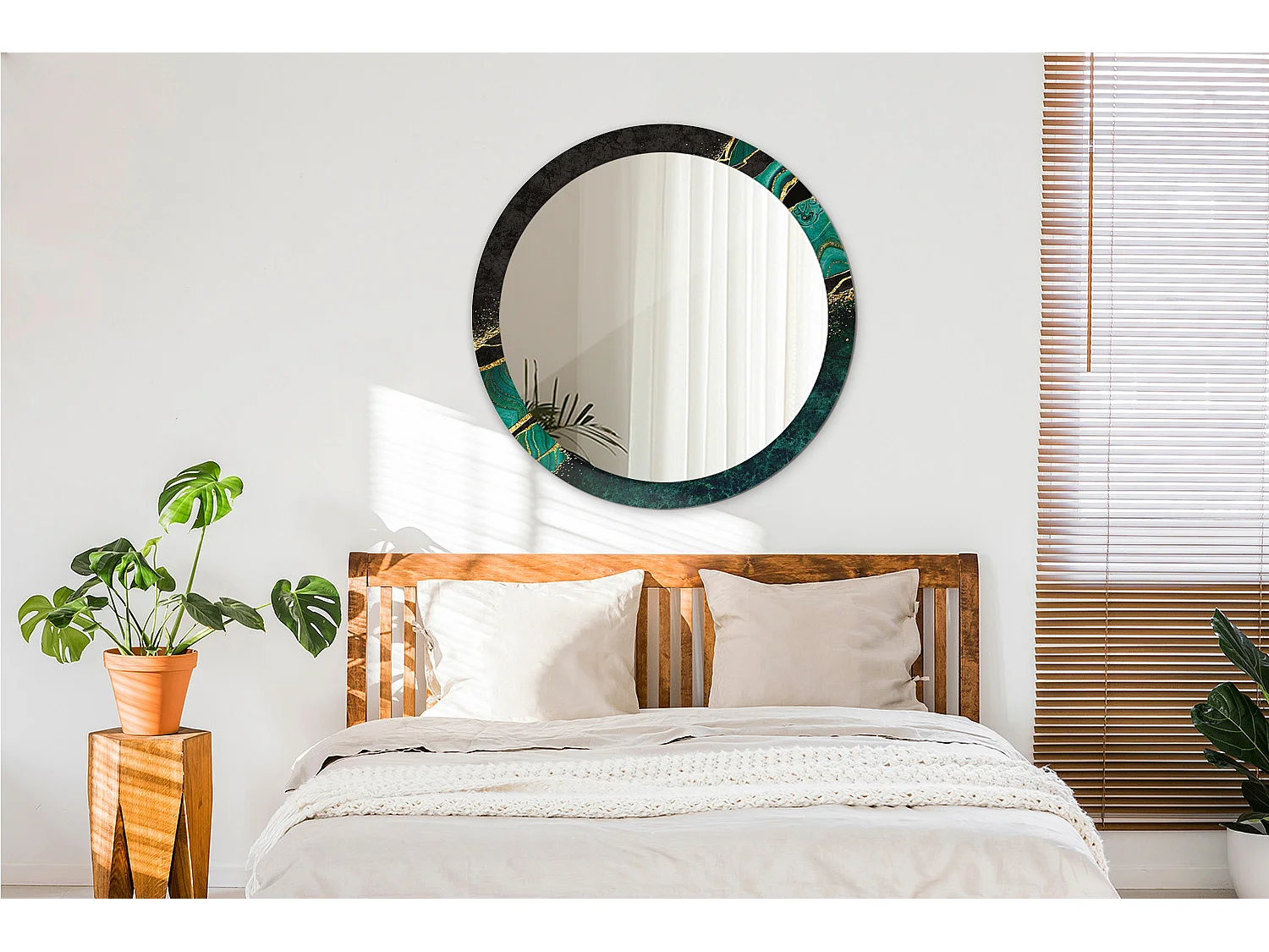 Ronde decoratieve spiegel - Groen Marmer - 90 cm