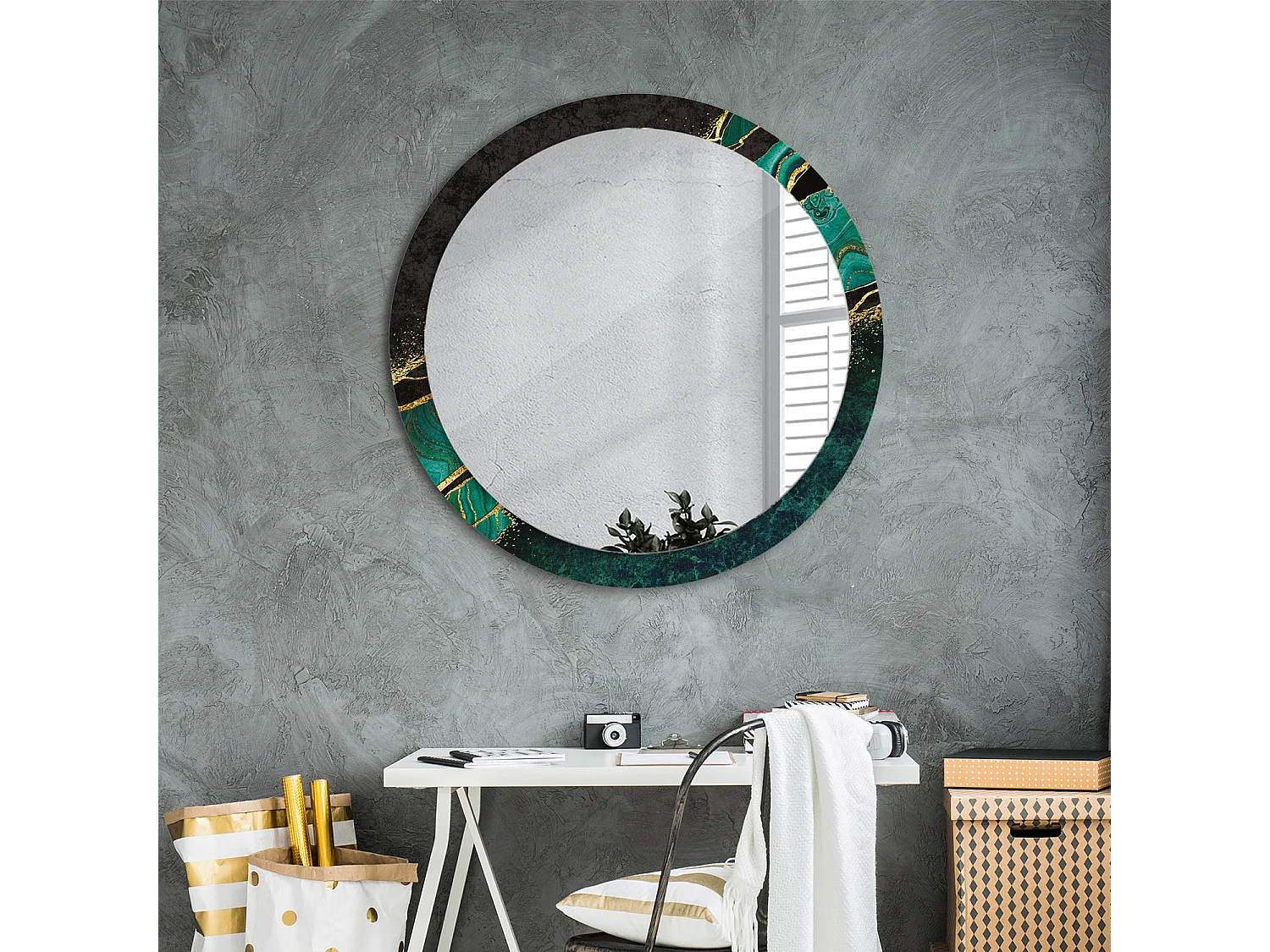 Ronde decoratieve spiegel - Groen Marmer - 90 cm