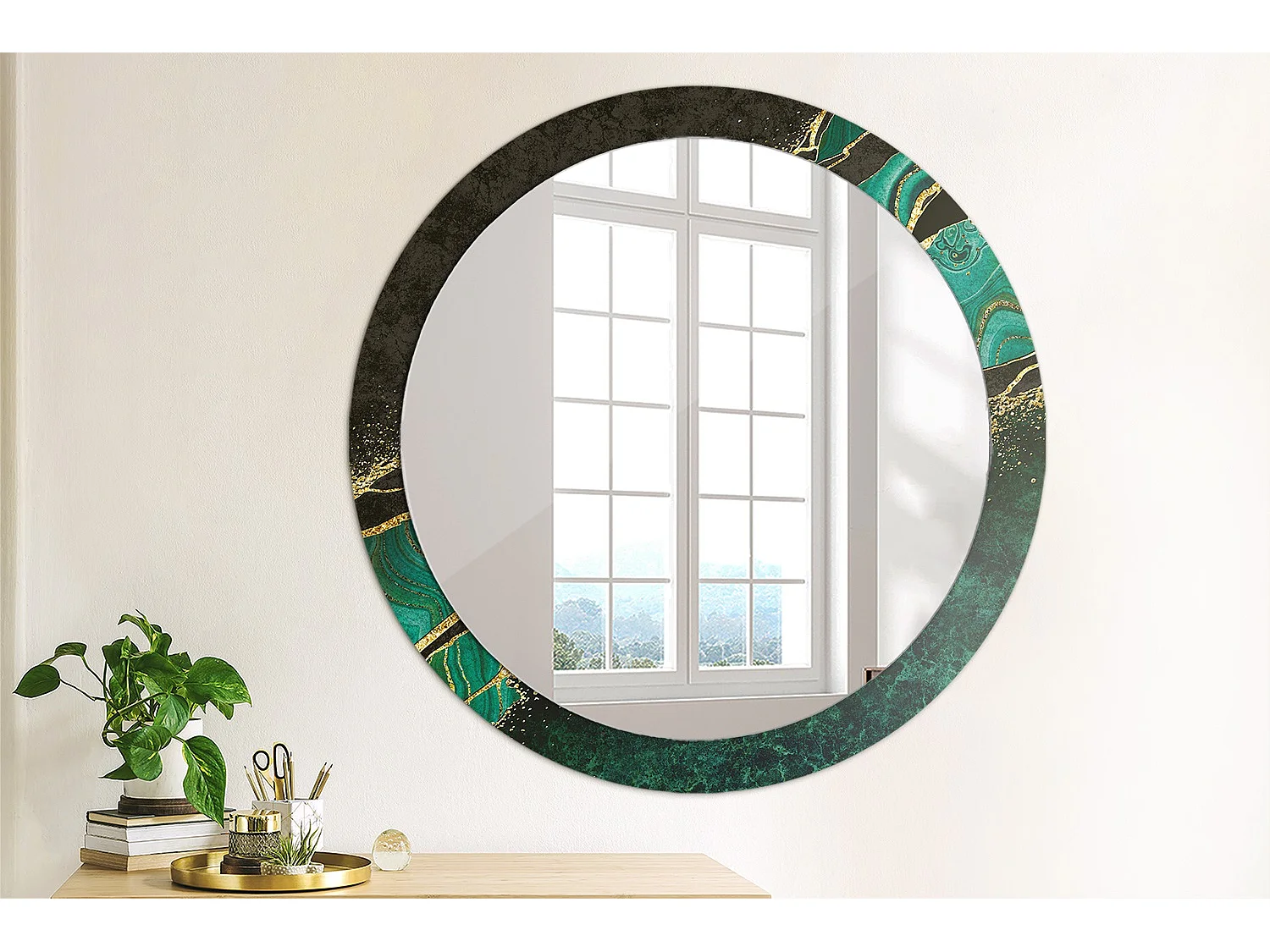 Ronde decoratieve spiegel - Groen Marmer - 90 cm