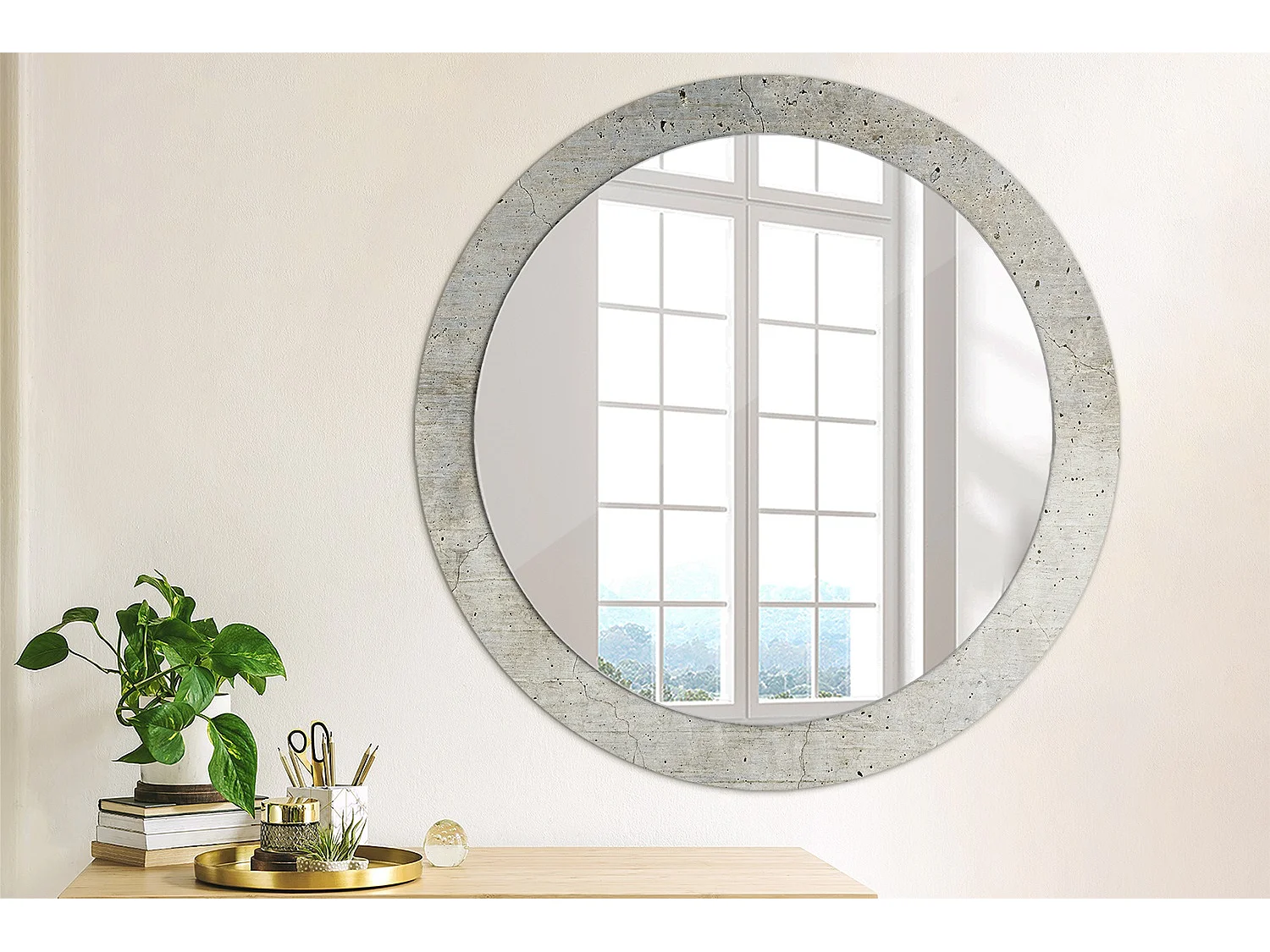 Runder dekorativer Spiegel - Grauer Beton - 80 cm