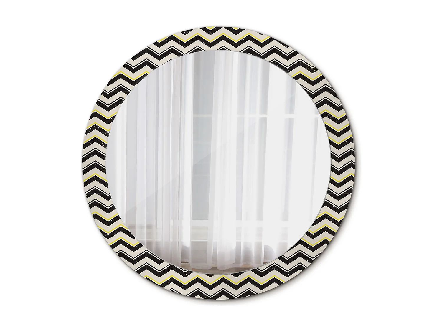 Miroir rond décoratif - Motif zigzag - 80 cm