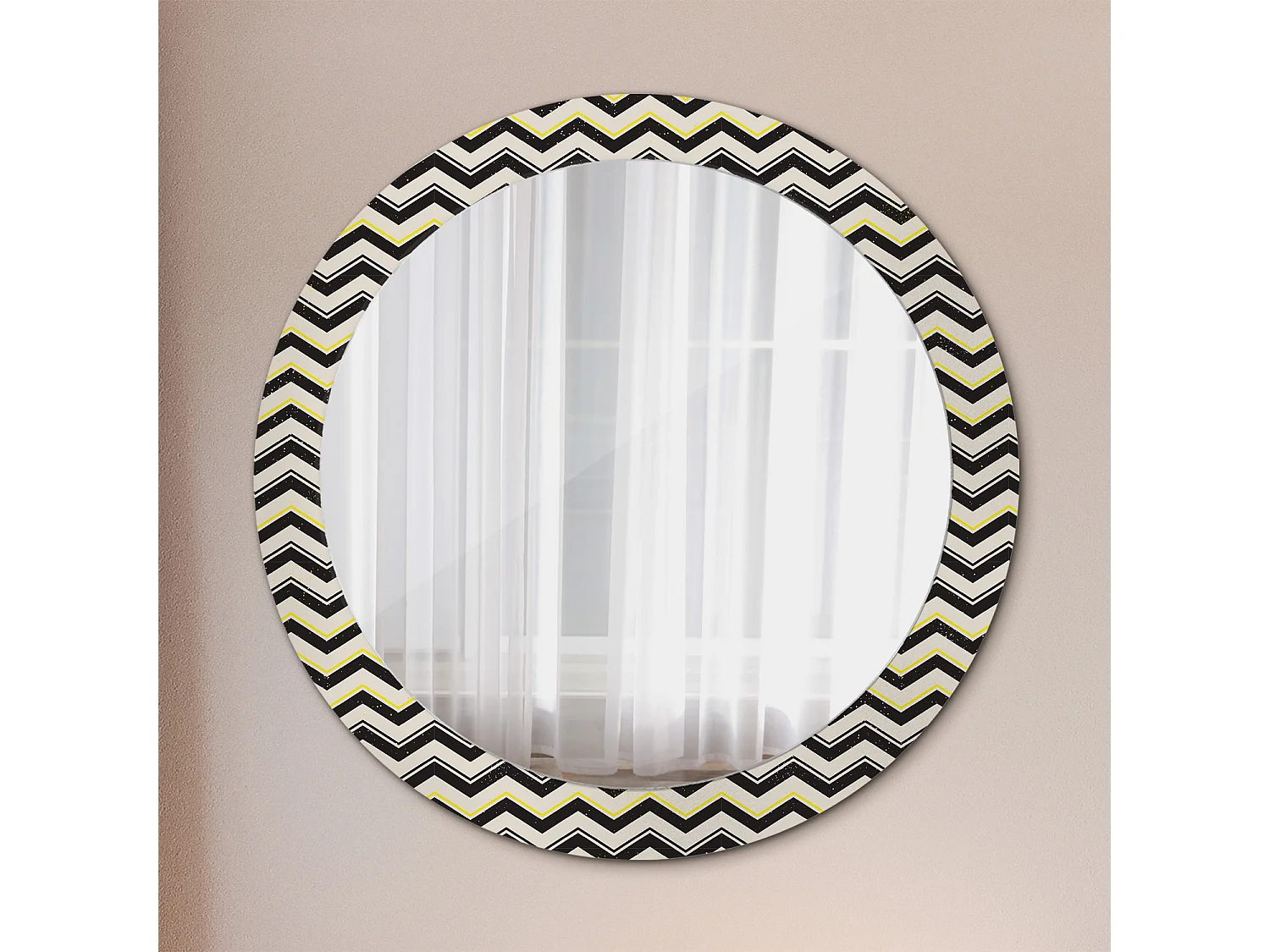 Miroir rond décoratif - Motif zigzag - 80 cm