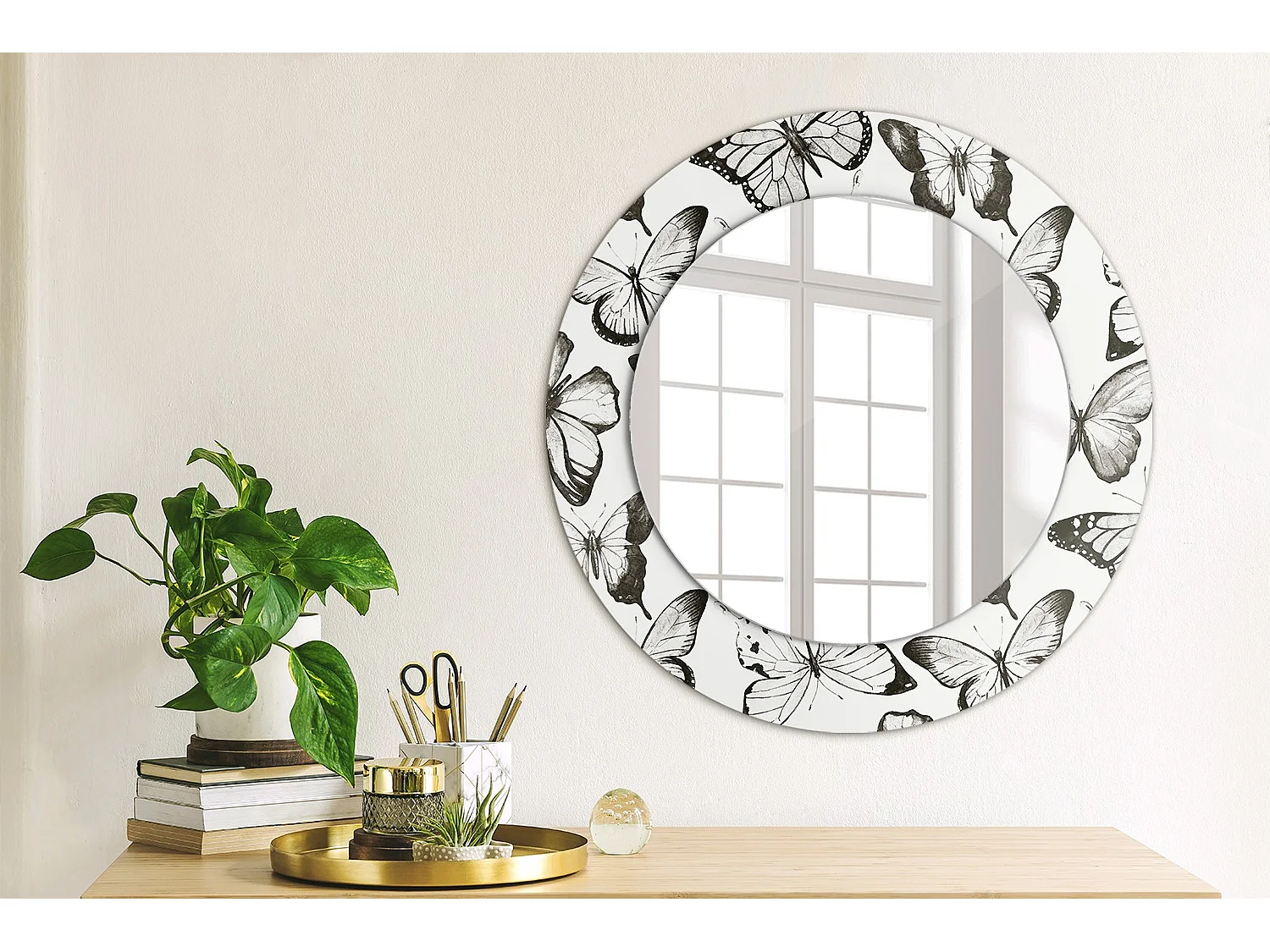 Ronde decoratieve spiegel - vlinders - 50 cm