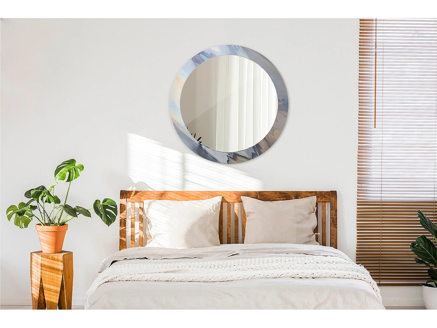 Miroir rond décoratif - Vagues abstraites - 80 cm