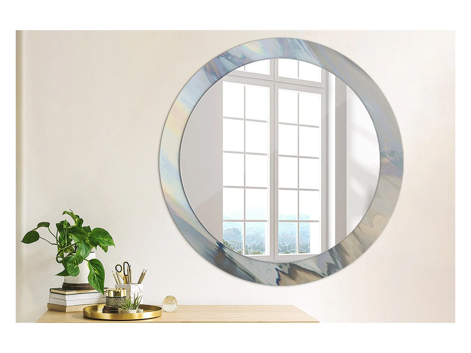 Miroir rond décoratif - Vagues abstraites - 80 cm