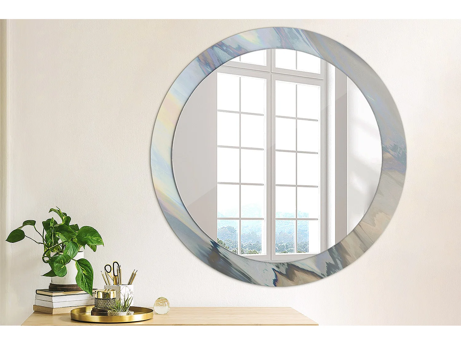 Miroir rond décoratif - Vagues abstraites - 80 cm