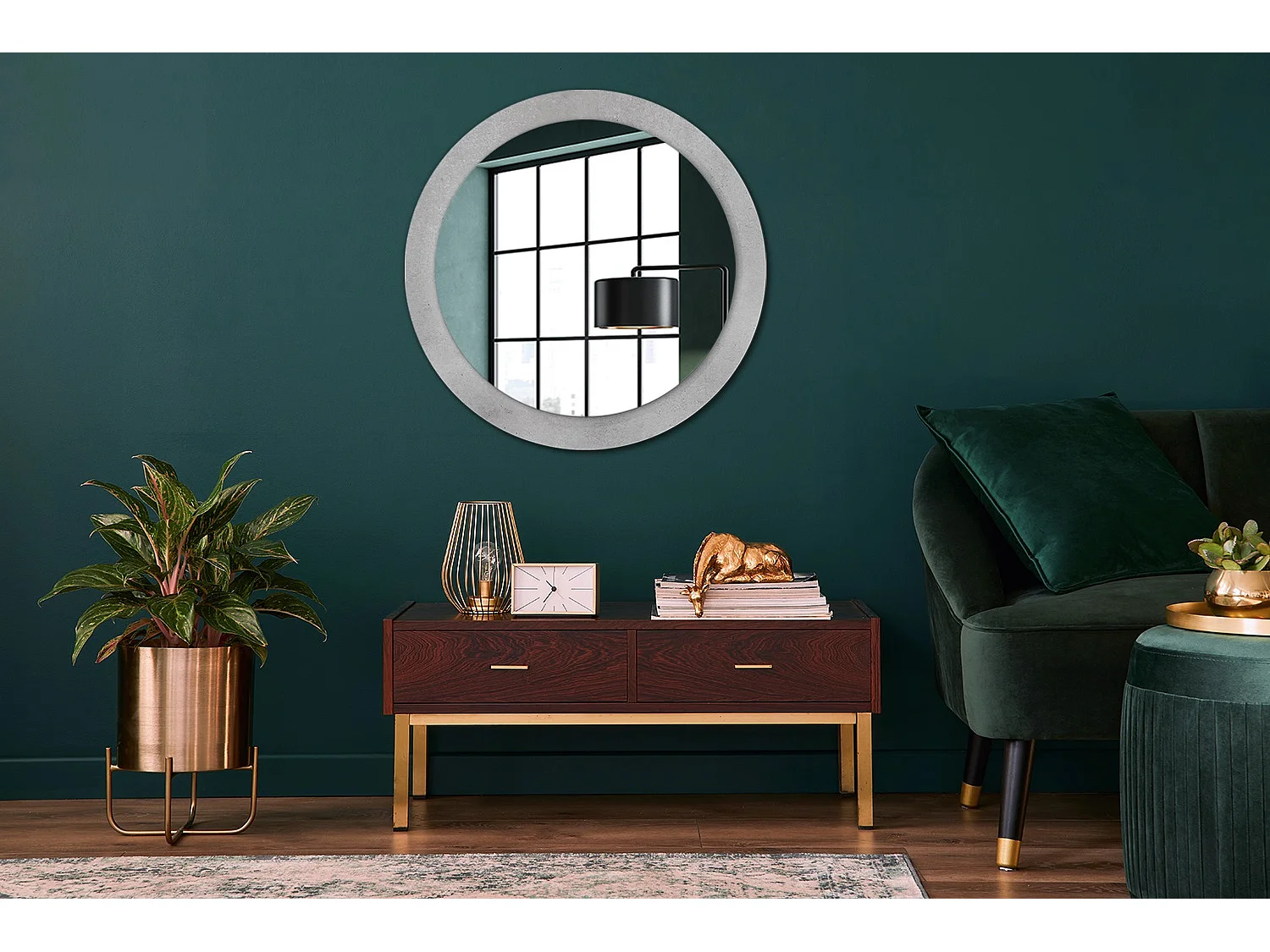 Runder dekorativer Spiegel - Betonstruktur - 80 cm