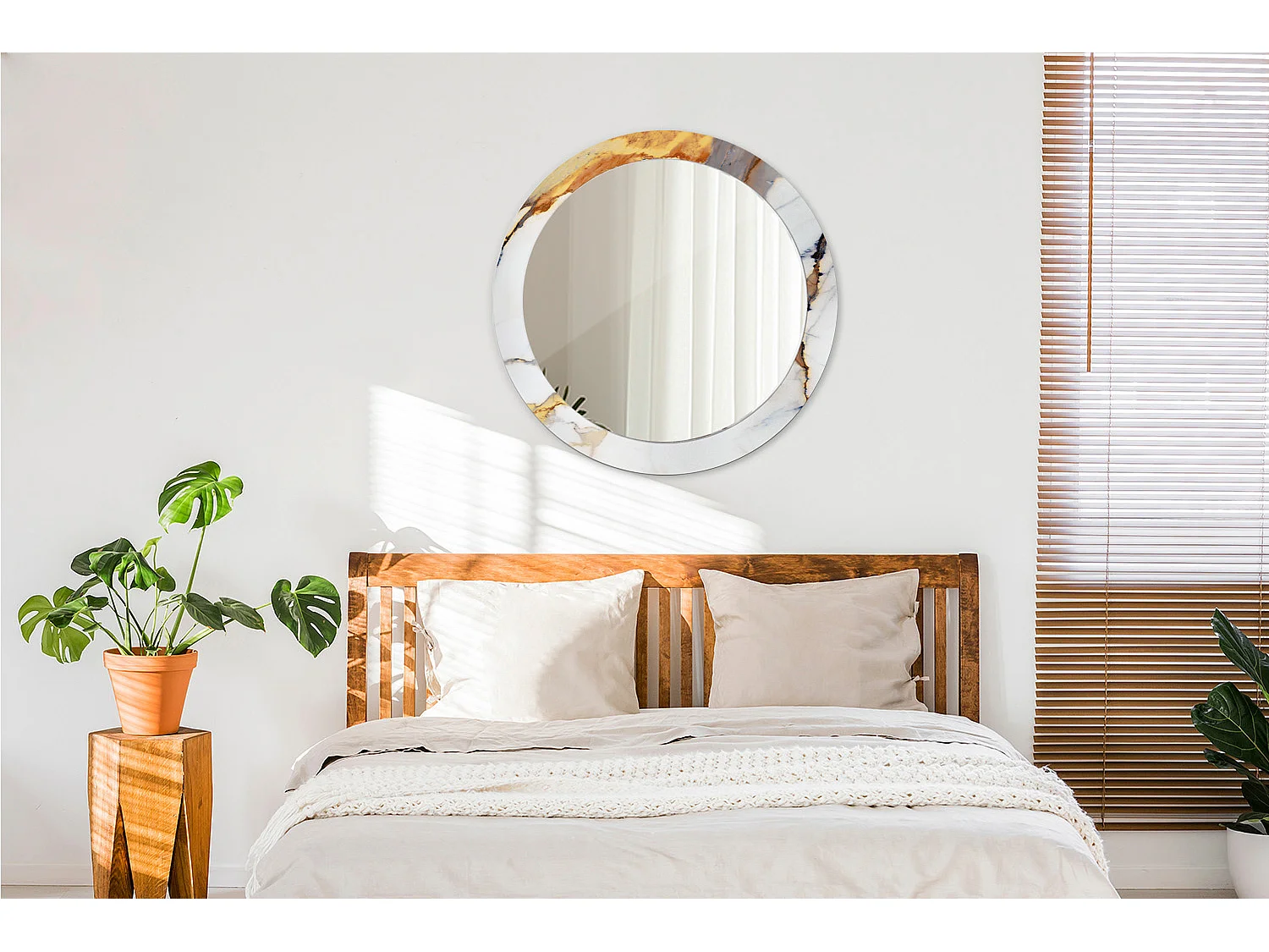 Ronde decoratieve spiegel - Wit marmer - 80 cm