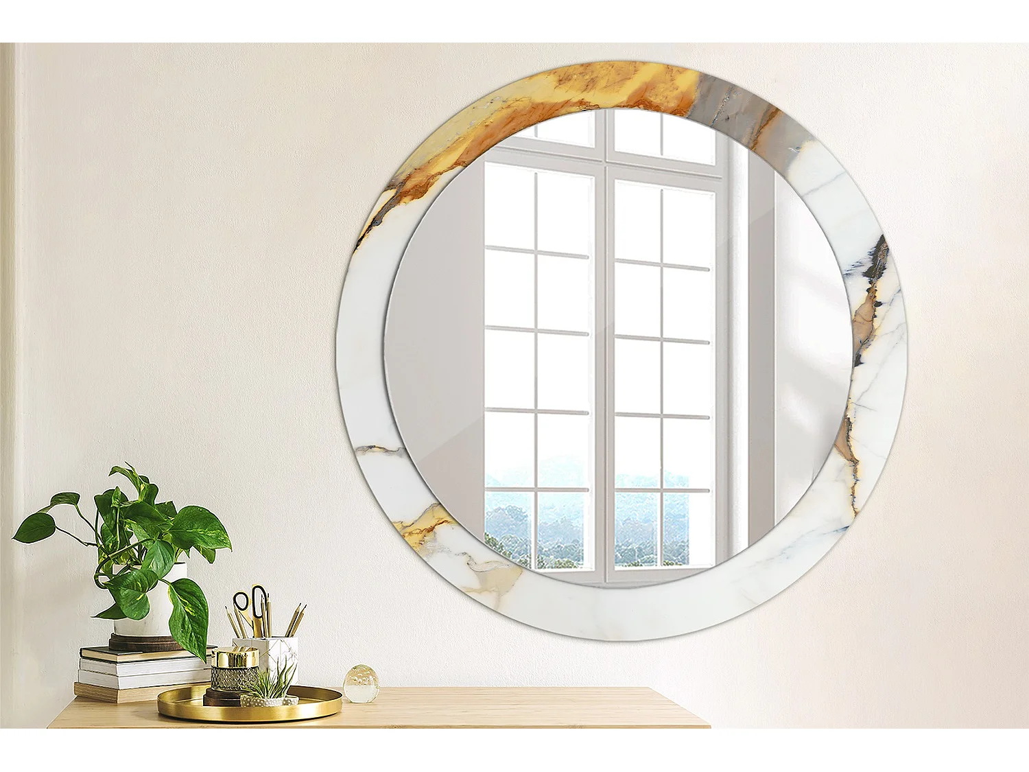 Ronde decoratieve spiegel - Wit marmer - 80 cm