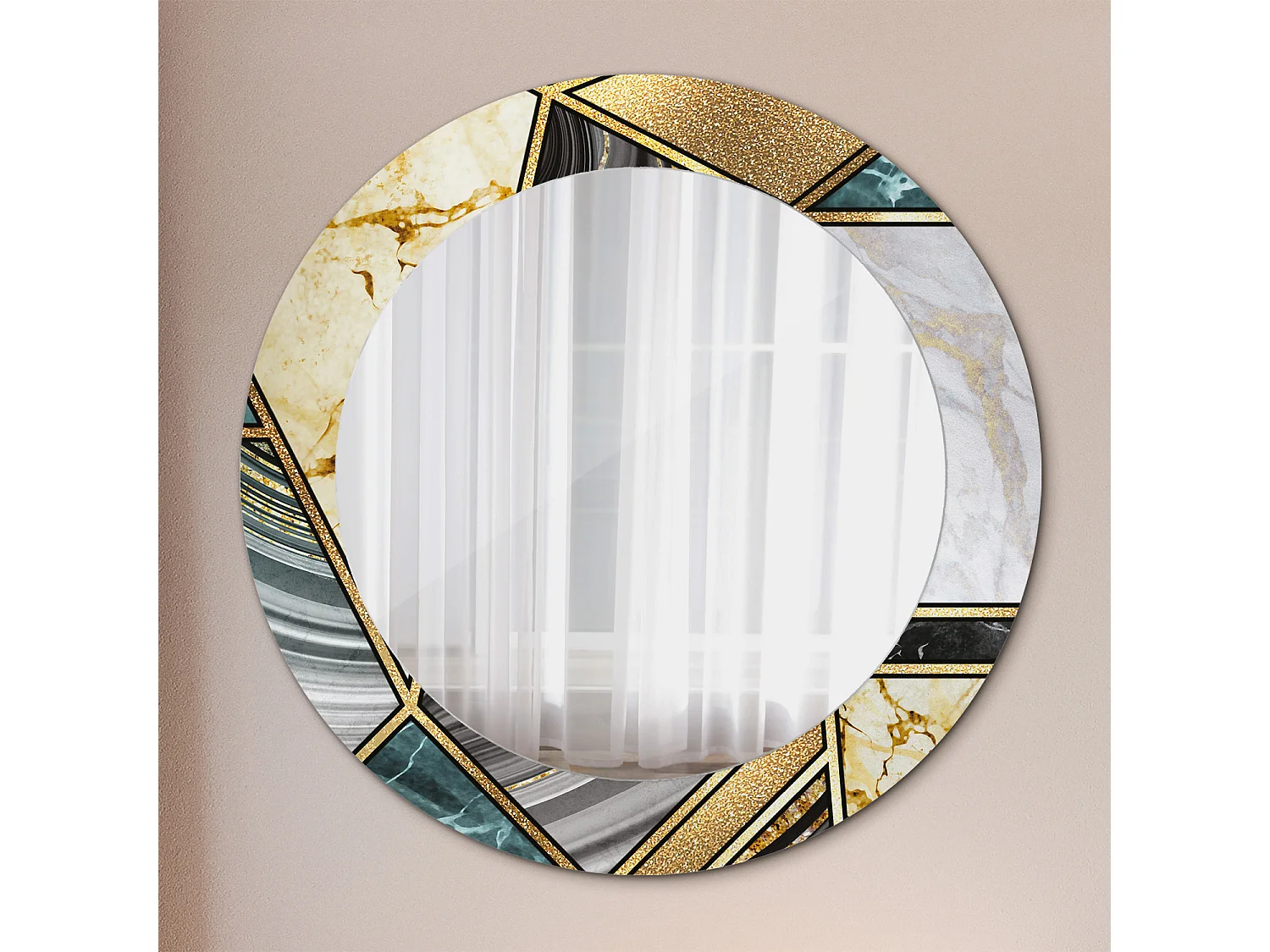 Miroir rond décoratif - Style marbre - 70 cm
