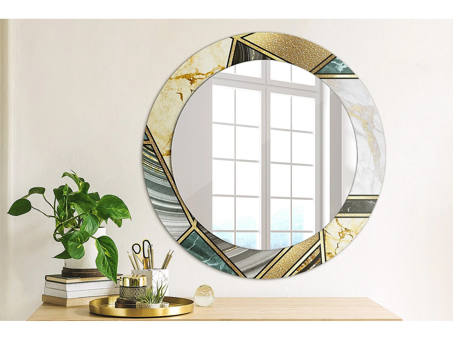 Miroir rond décoratif - Style marbre - 70 cm