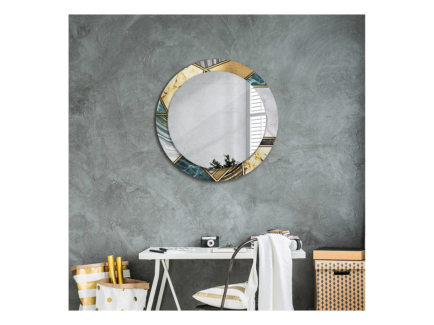 Dekorativer runder Spiegel – Marmor-Stil – 60 cm
