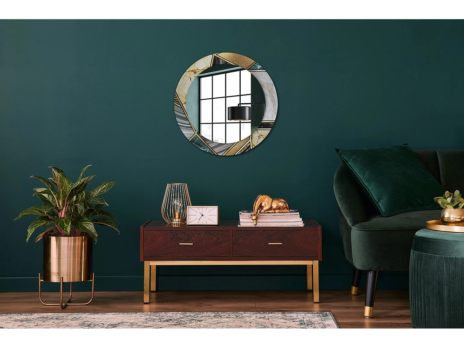 Miroir rond décoratif - Style marbre - 70 cm