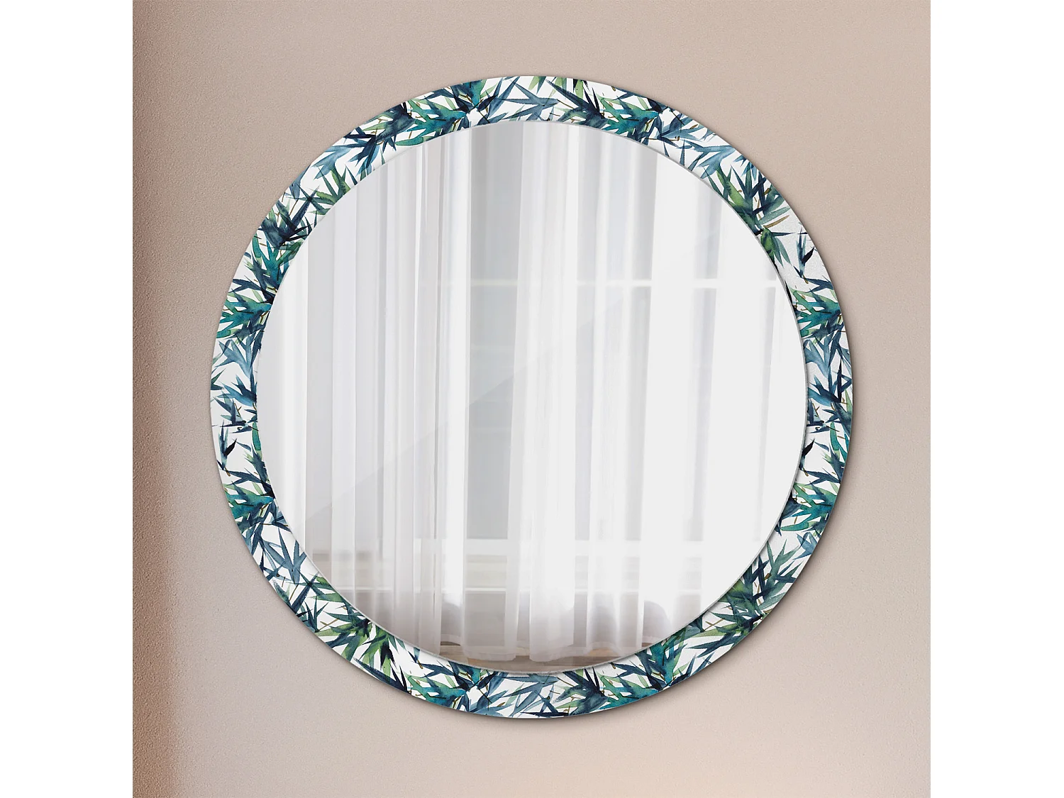 Miroir rond décoratif - Palmiers bleus - 100 cm