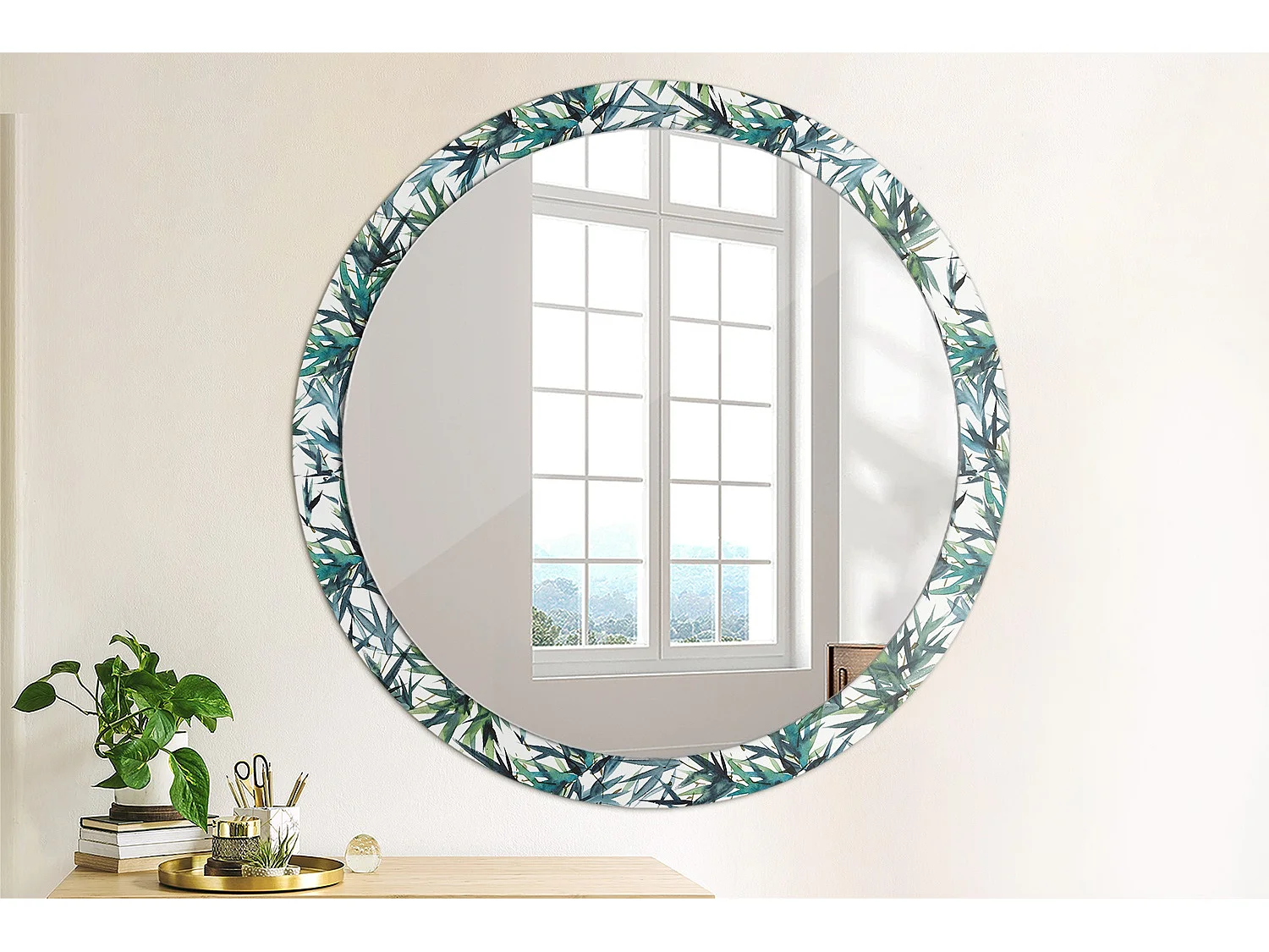 Miroir rond décoratif - Palmiers bleus - 100 cm