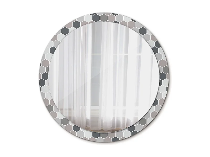 Miroir rond décoratif - Motif hexagonal - 100 cm