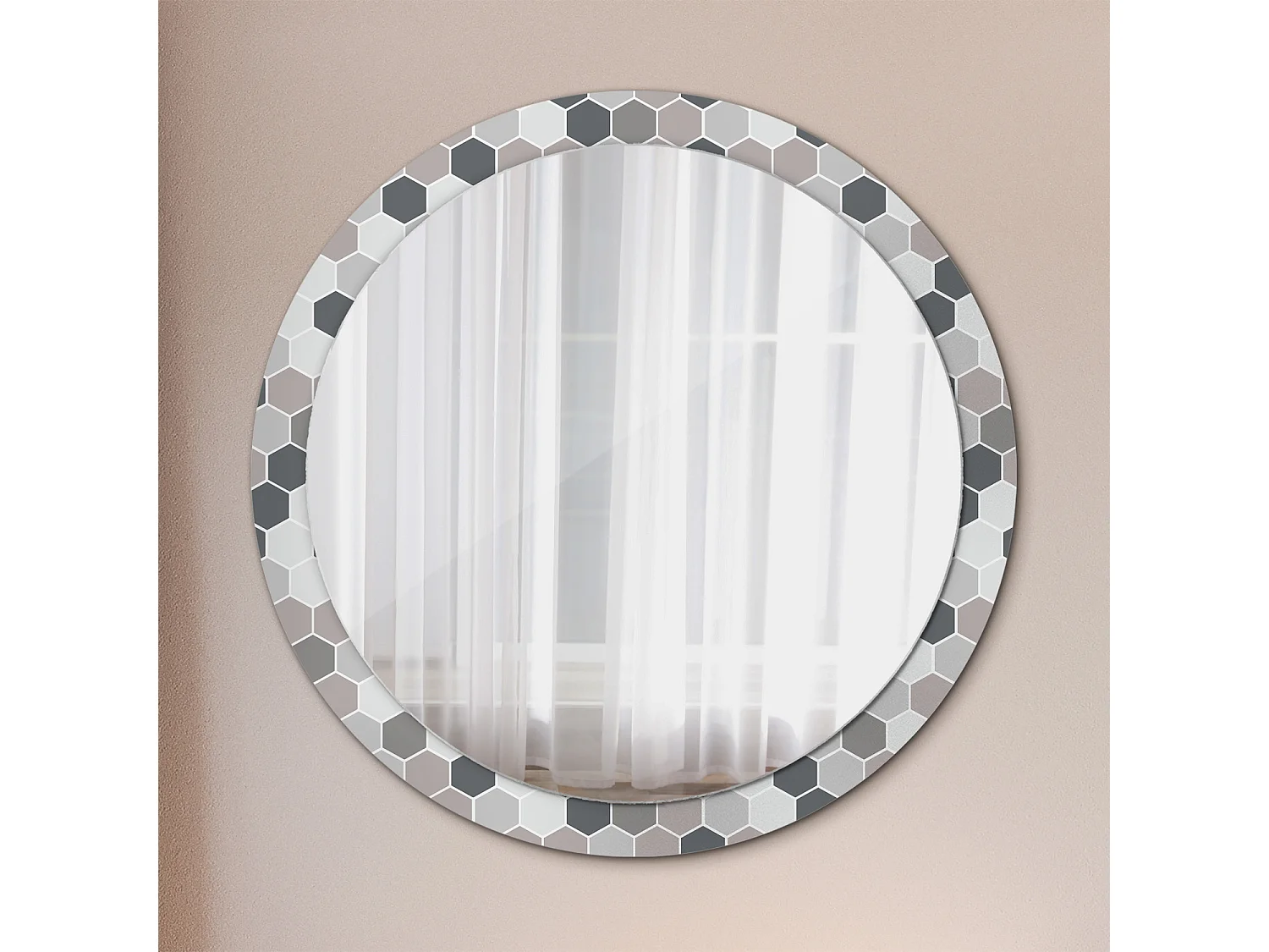 Miroir rond décoratif - Motif hexagonal - 100 cm