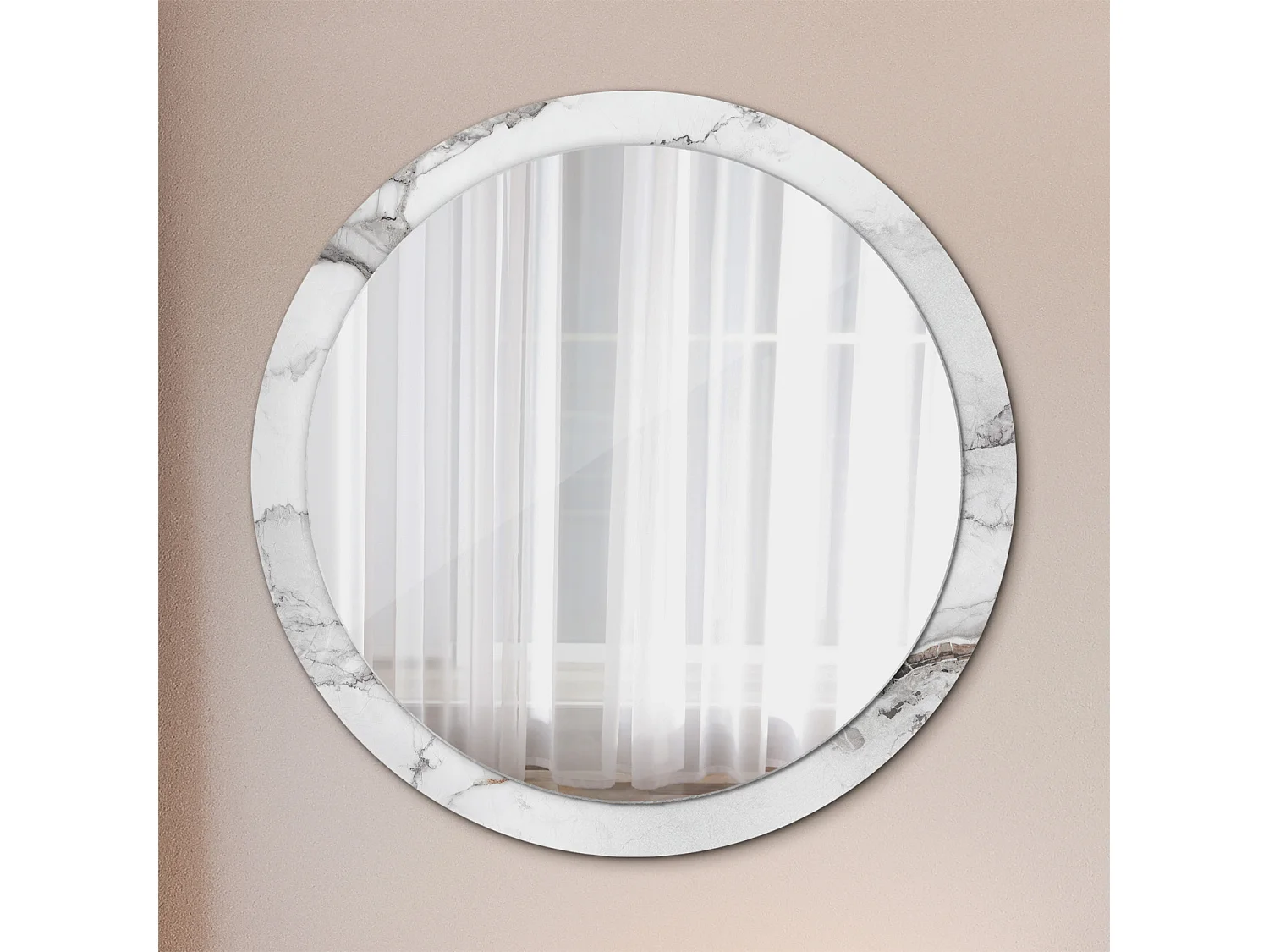 Miroir rond décoratif - Marbre blanc - 100 cm