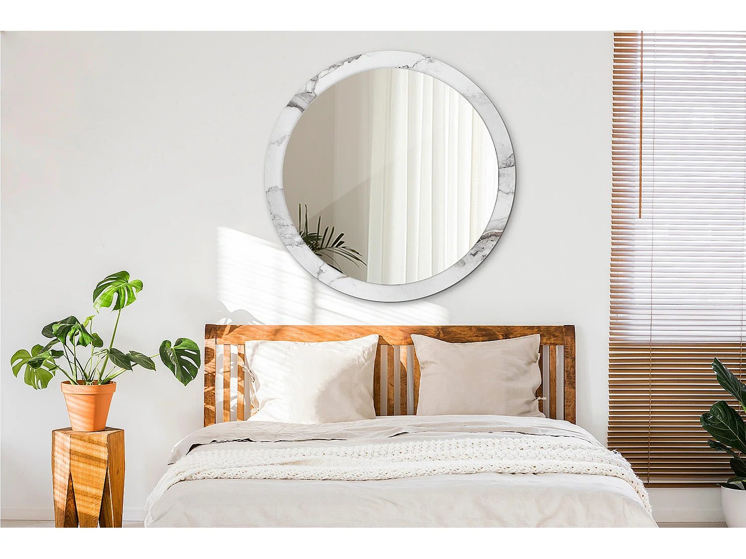 Miroir rond décoratif - Marbre blanc - 100 cm