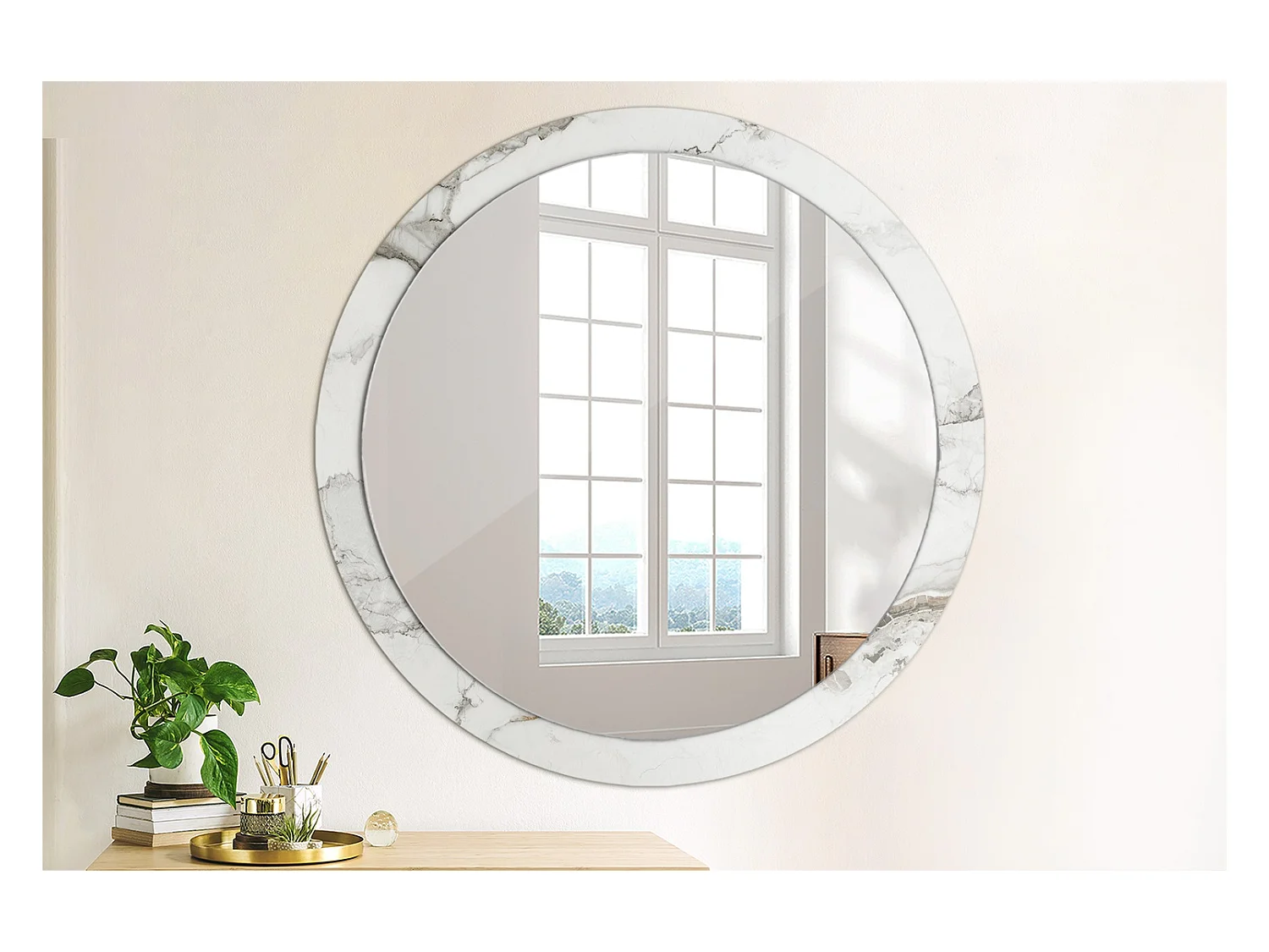Runder dekorativer Spiegel - Weißer Marmor - 100 cm