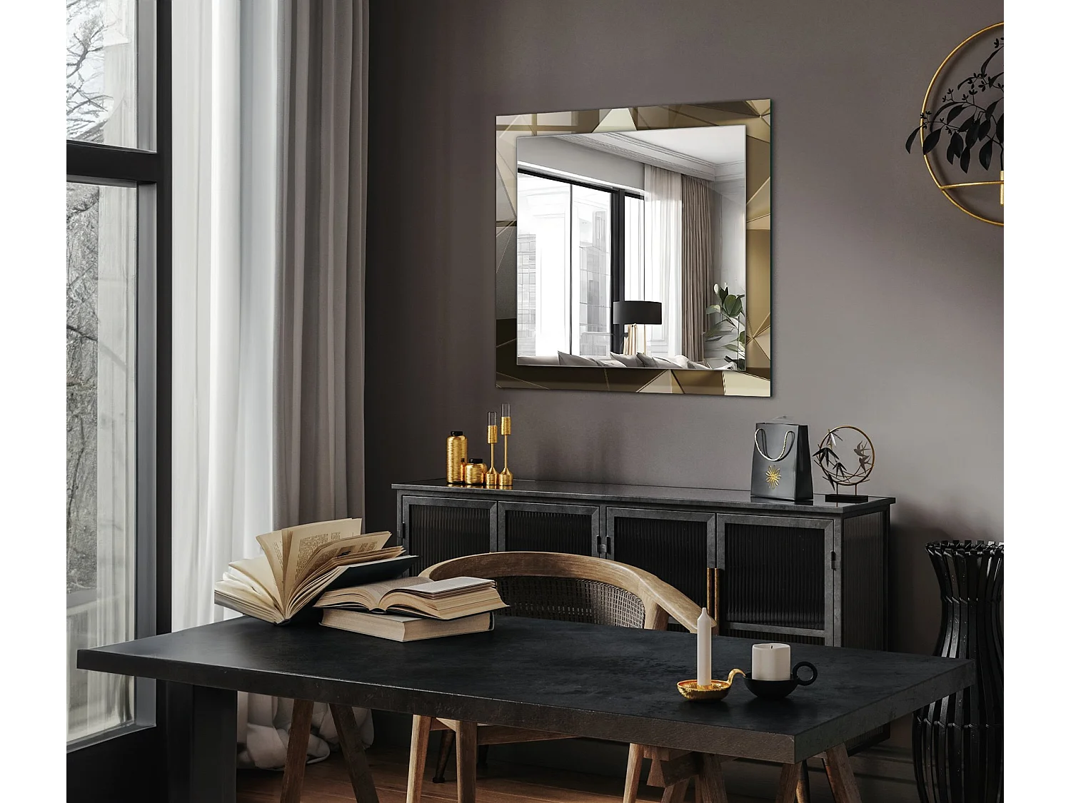 Dekorativer Spiegel mit Rahmen, geometrische Formen, 60 x 60 cm