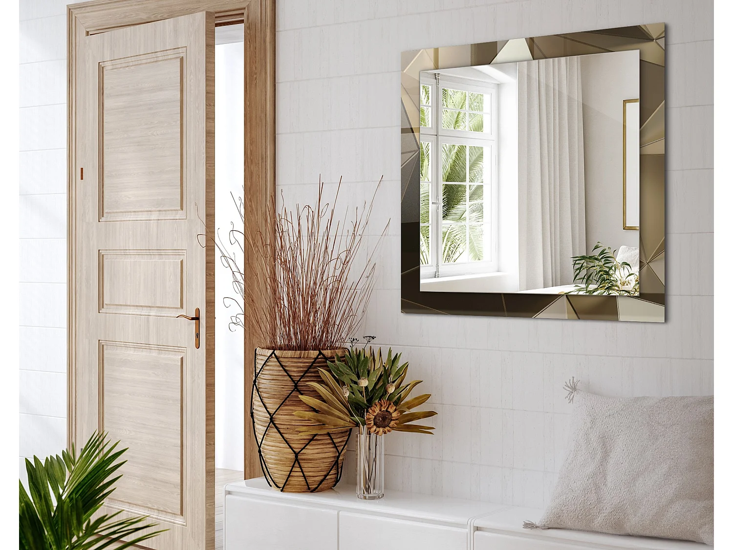 Dekorativer Spiegel mit Rahmen, geometrische Formen, 60 x 60 cm