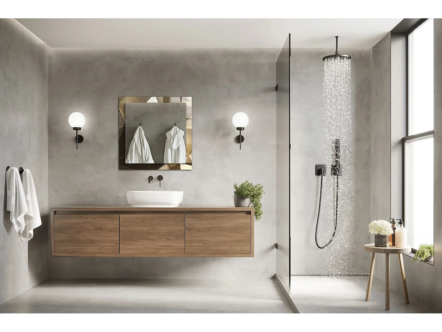 Dekorativer Spiegel mit Rahmen, geometrische Formen, 60 x 60 cm