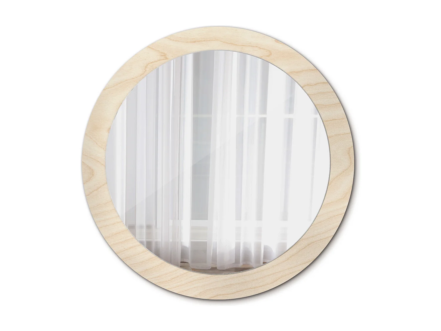 Miroir rond décoratif - Bois clair - 80 cm