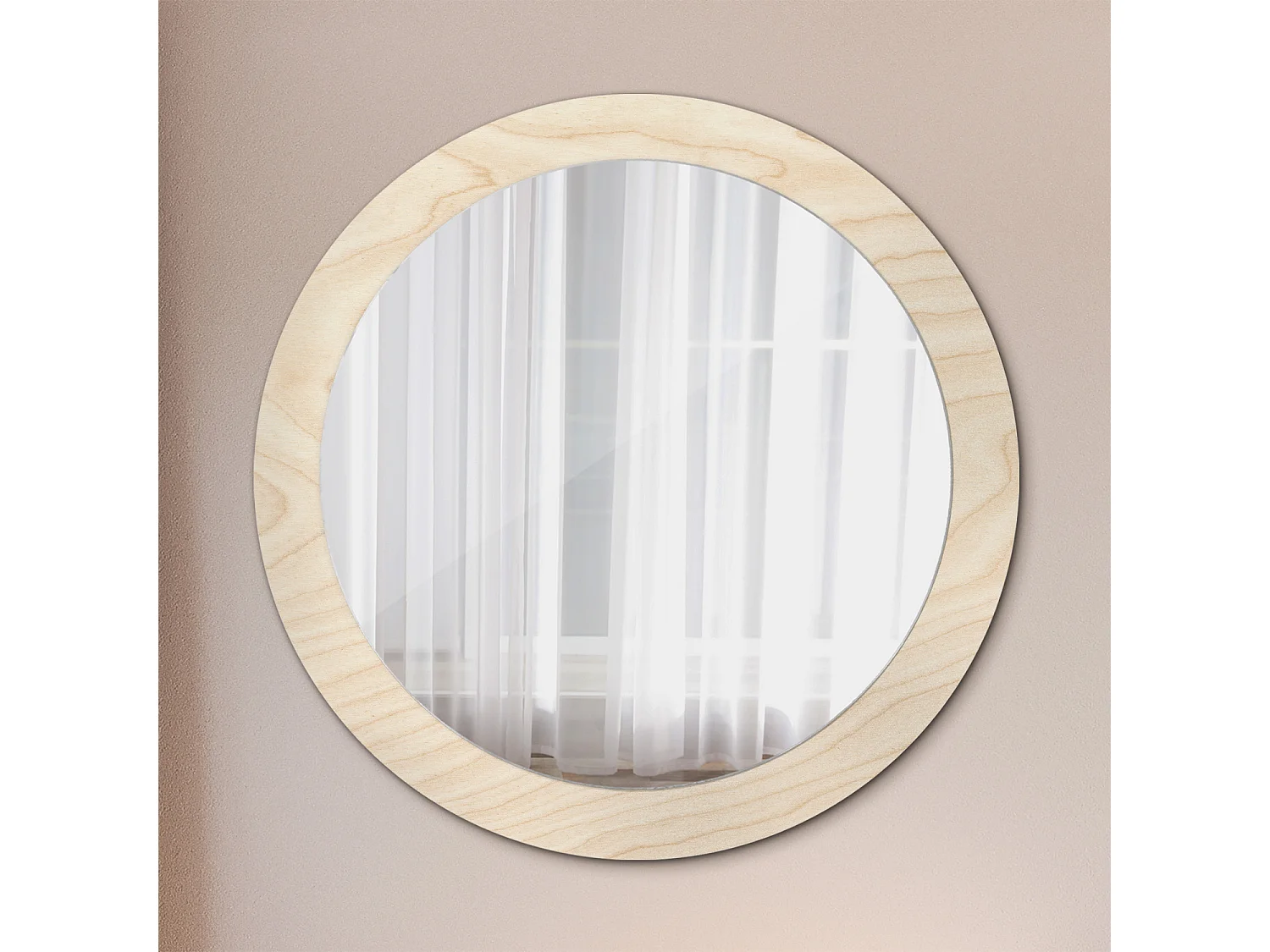 Miroir rond décoratif - Bois clair - 80 cm