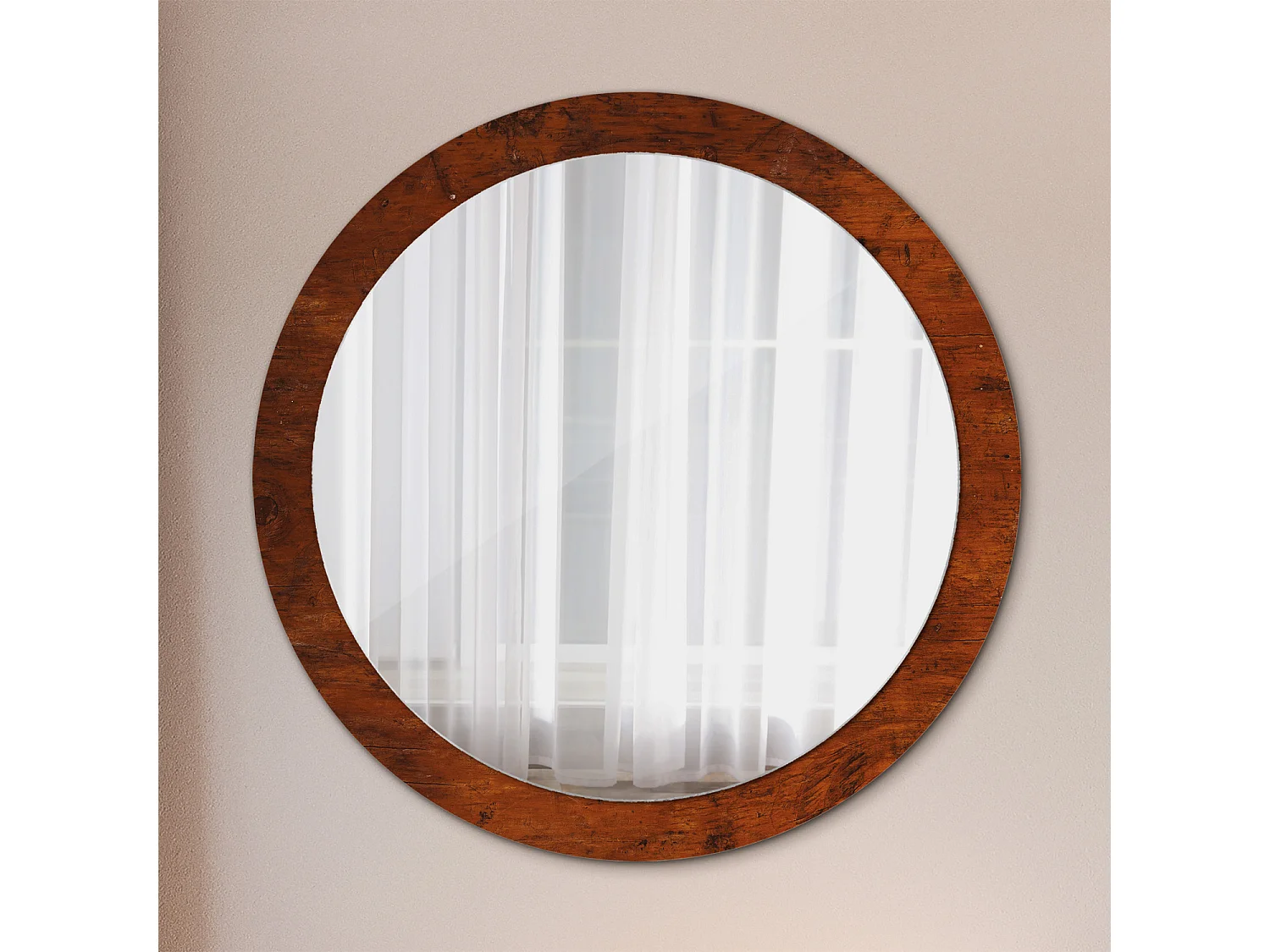 Miroir rond décoratif - Bois naturel - 90 cm