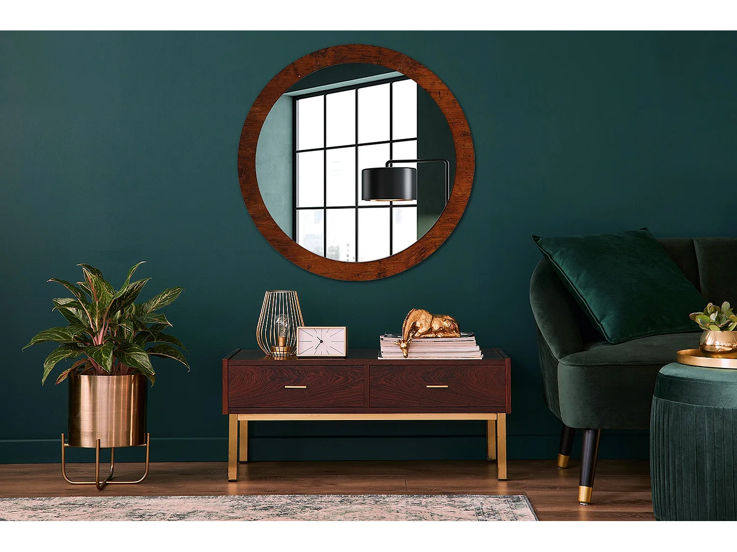 Miroir rond décoratif - Bois naturel - 90 cm