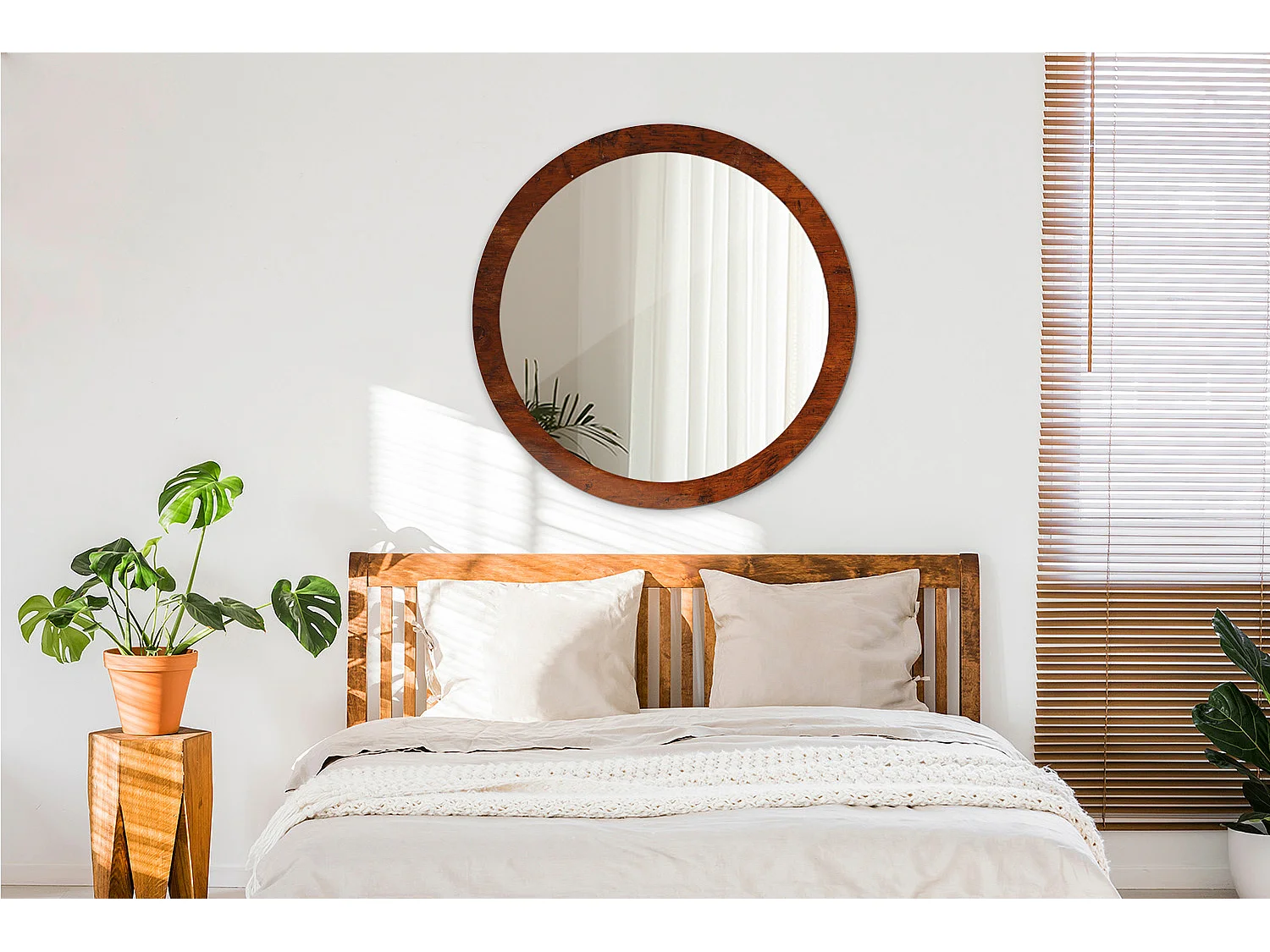 Miroir rond décoratif - Bois naturel - 90 cm