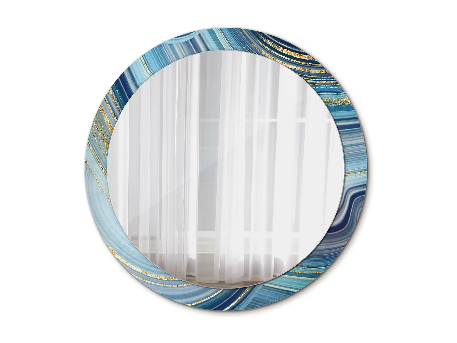 Runder dekorativer Spiegel - Blauer Marmor - 90 cm