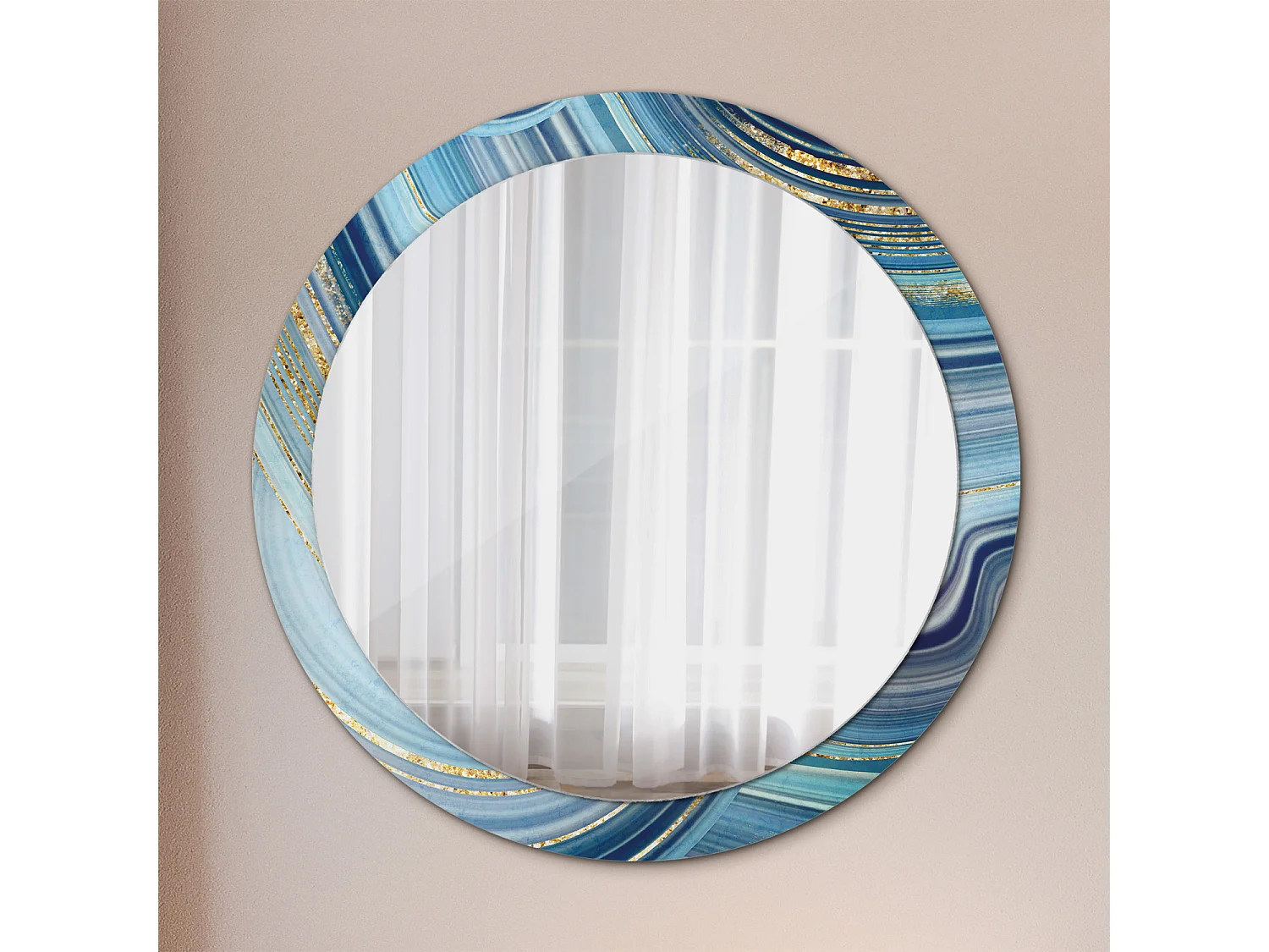 Runder dekorativer Spiegel - Blauer Marmor - 90 cm