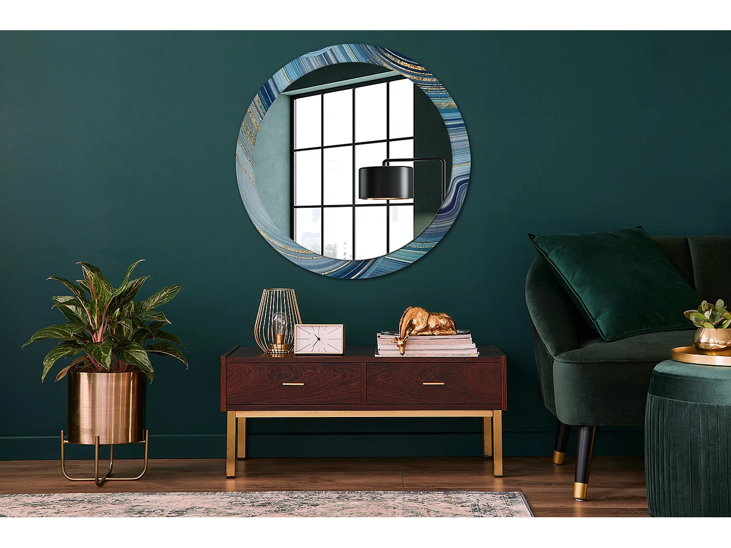 Runder dekorativer Spiegel - Blauer Marmor - 90 cm