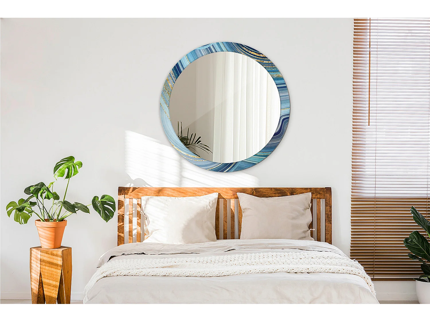 Runder dekorativer Spiegel - Blauer Marmor - 90 cm