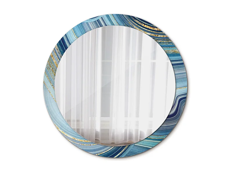 Runder dekorativer Spiegel - Blauer Marmor - 90 cm