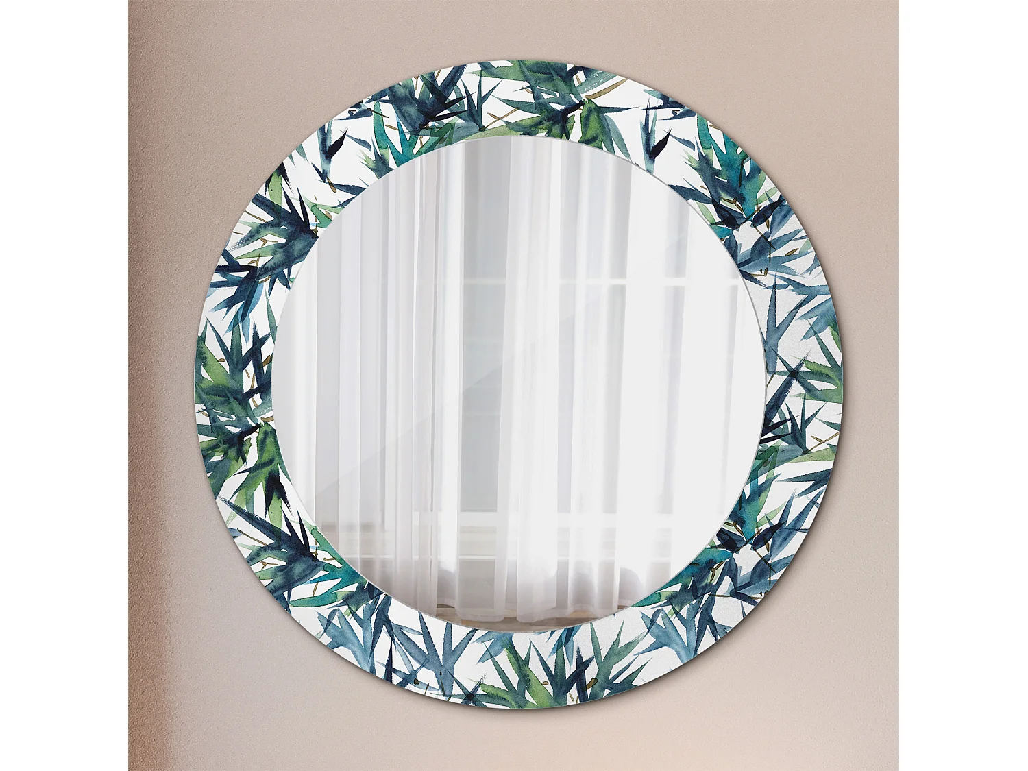 Miroir rond décoratif - Palmiers bleus - 70 cm