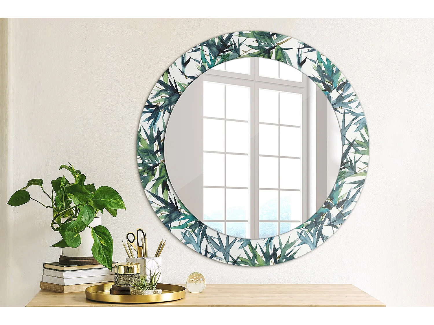 Miroir rond décoratif - Palmiers bleus - 70 cm