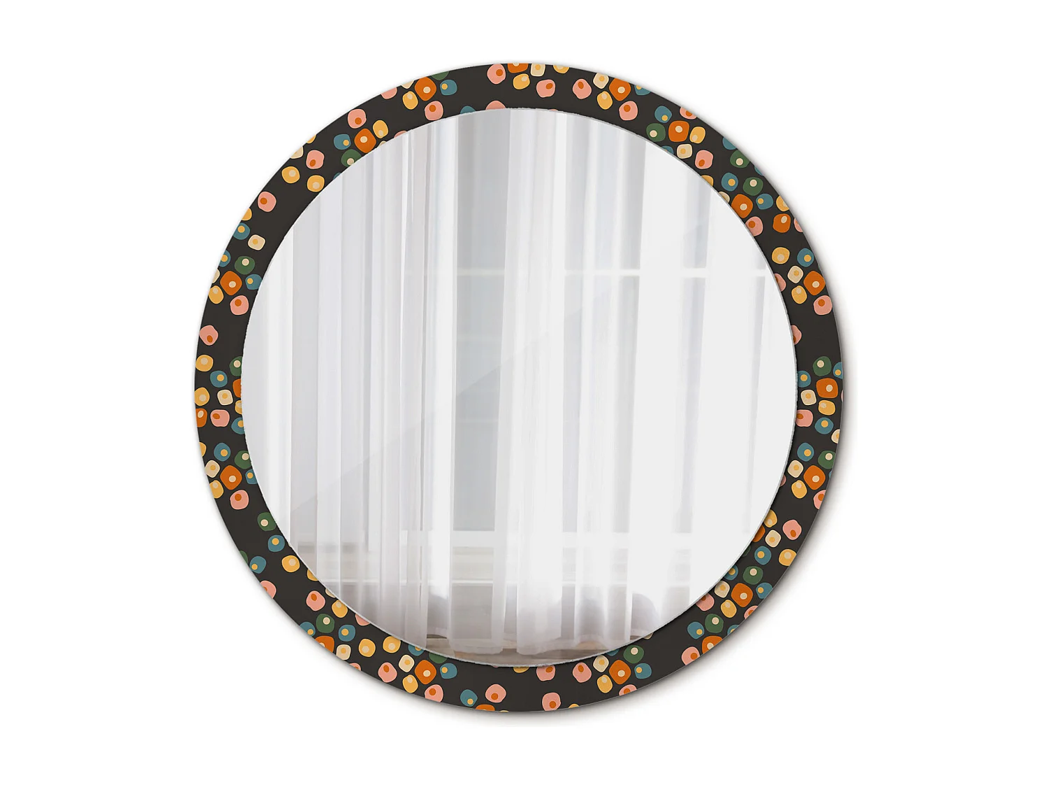 Ronde decoratieve spiegel - bloemen stippen - 100 cm