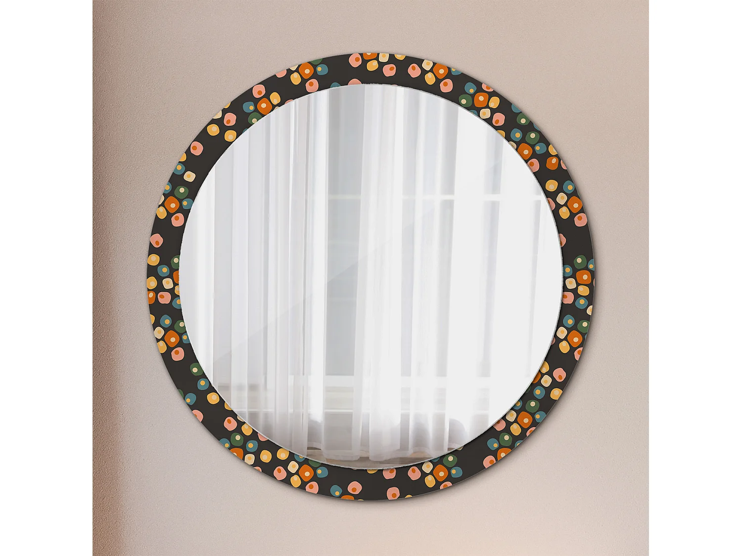 Ronde decoratieve spiegel - bloemen stippen - 100 cm