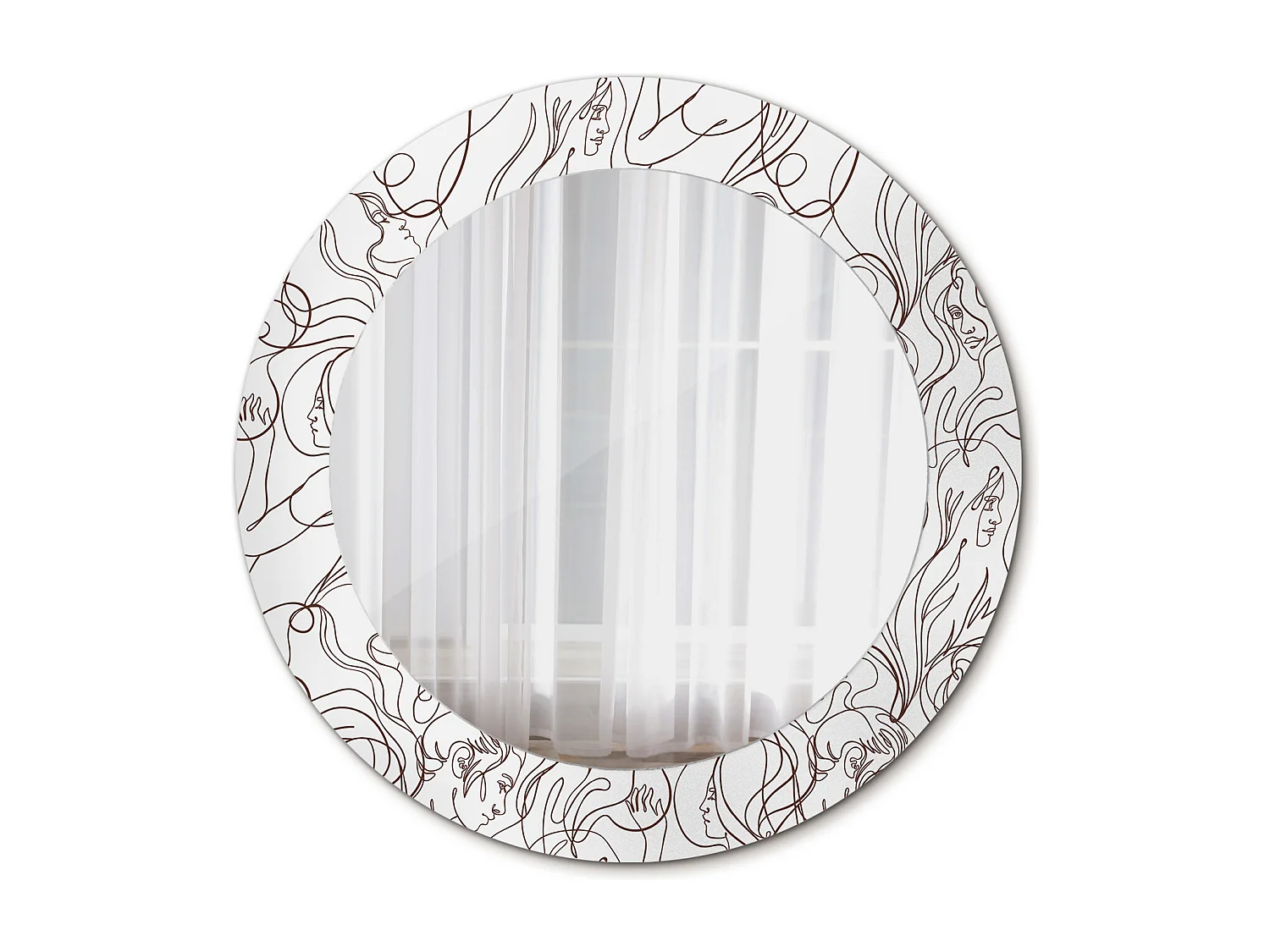 Miroir rond décoratif - Visages faits de lignes - 70 cm